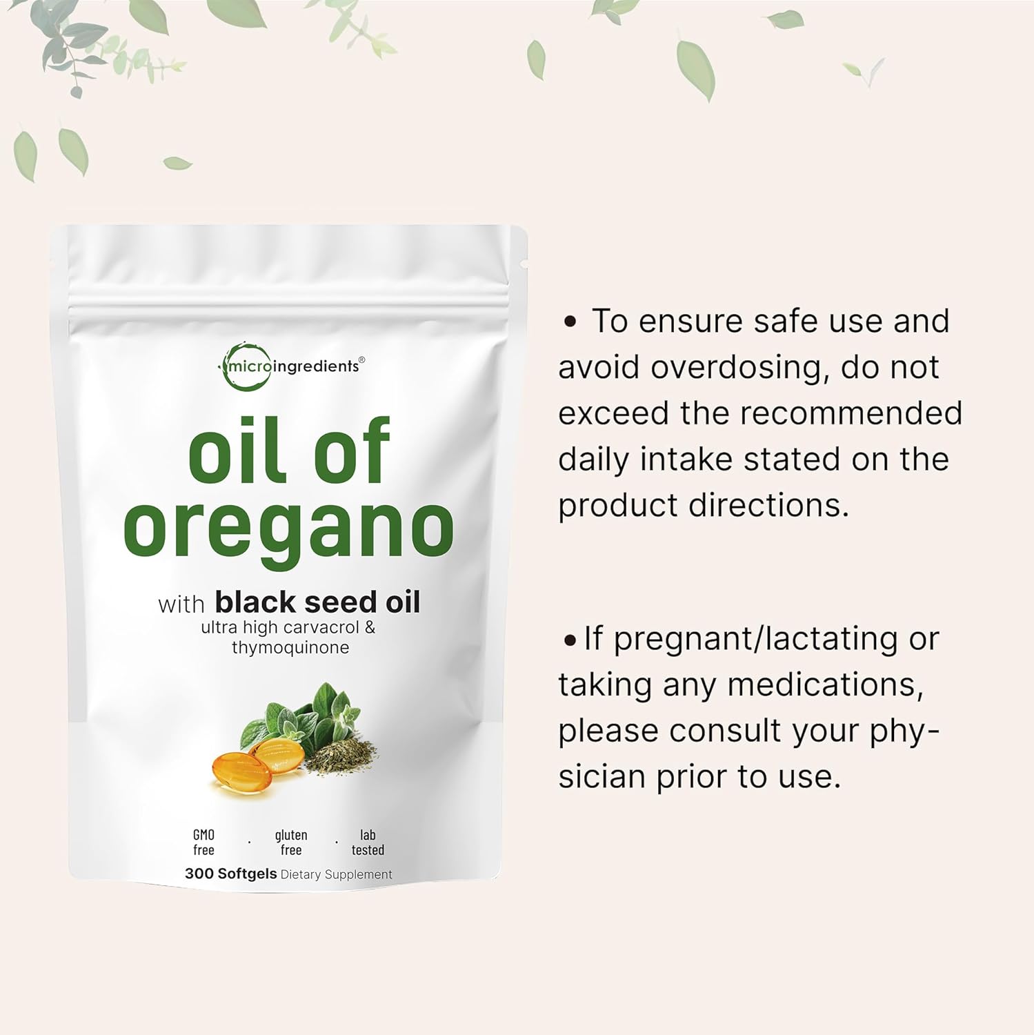 Micro Ingredients Oil of Oregano Softgels, 300 Count | 2 in 1 Formulated with Black Seed Oil | 4X Strength Carvacrol & Thymoquinone | Plant Based, Non-GMO - Image 3