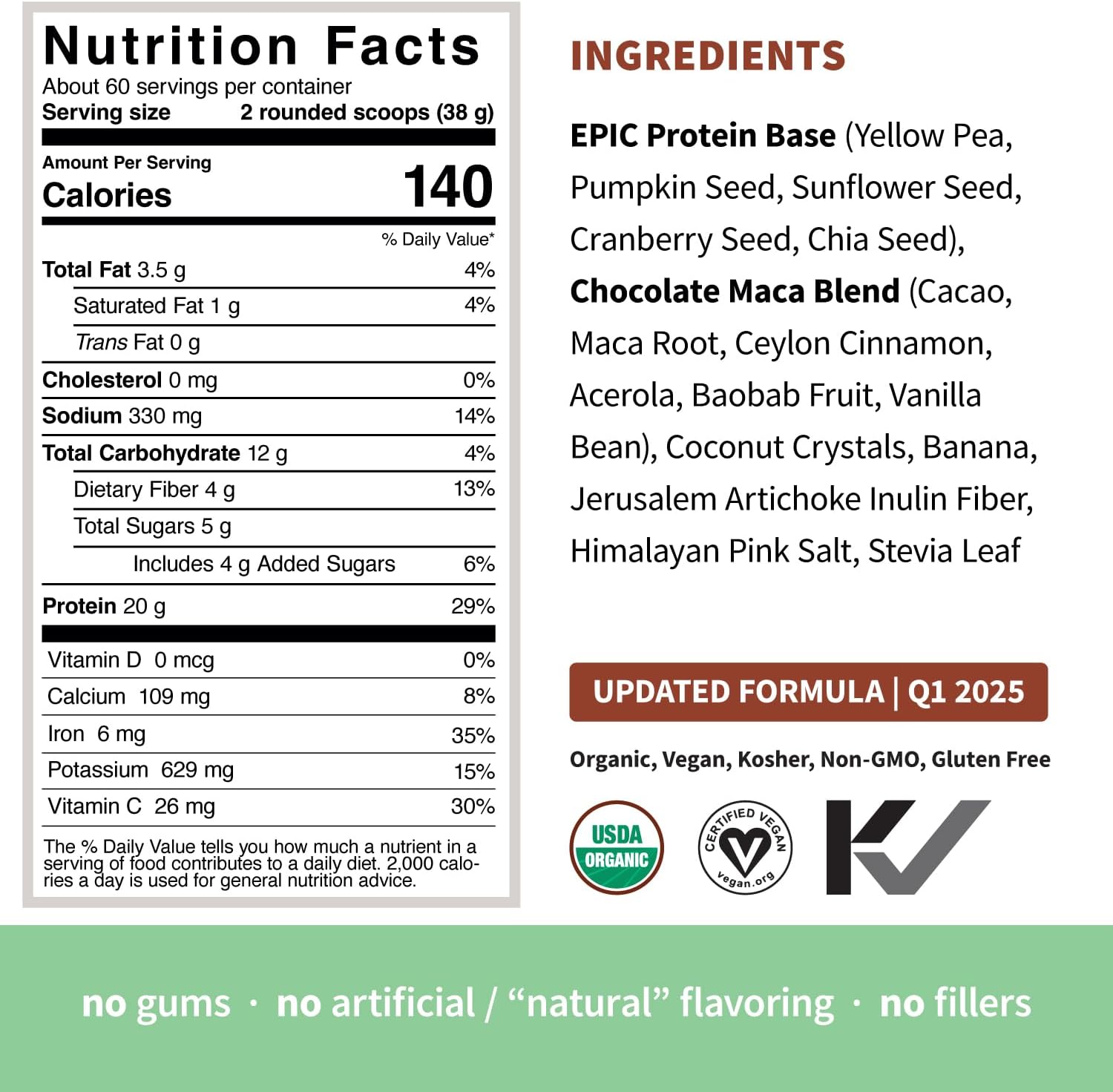 Sprout Living Epic Protein, Plant Based Protein & Superfoods Powder, Chocolate Maca Powder | 20 Grams Organic Protein Powder, Vegan, Non Dairy, Non-GMO, Gluten Free, Low Sugar (5 Pound, 60 Servings) - Image 3
