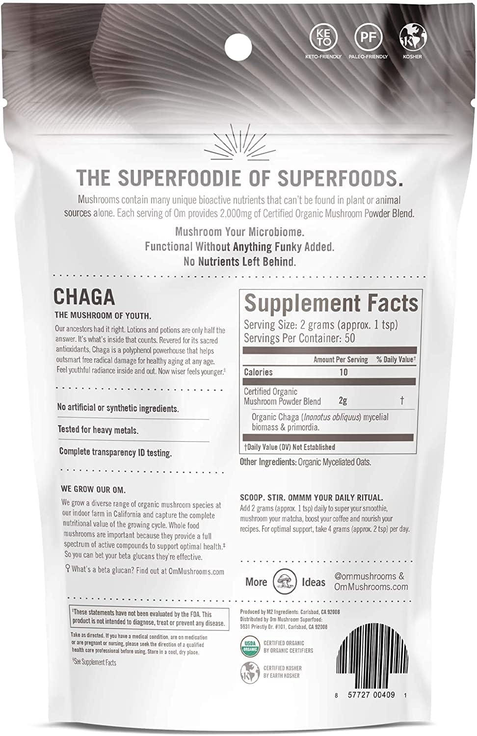 OM MUSHROOM SUPERFOOD Chaga Organic Mushroom Powder, 3.5 Ounce, 50 Servings, US Grown, Sacred Antioxidants & Immune Support, Superfood Mushroom Supplement - Image 8