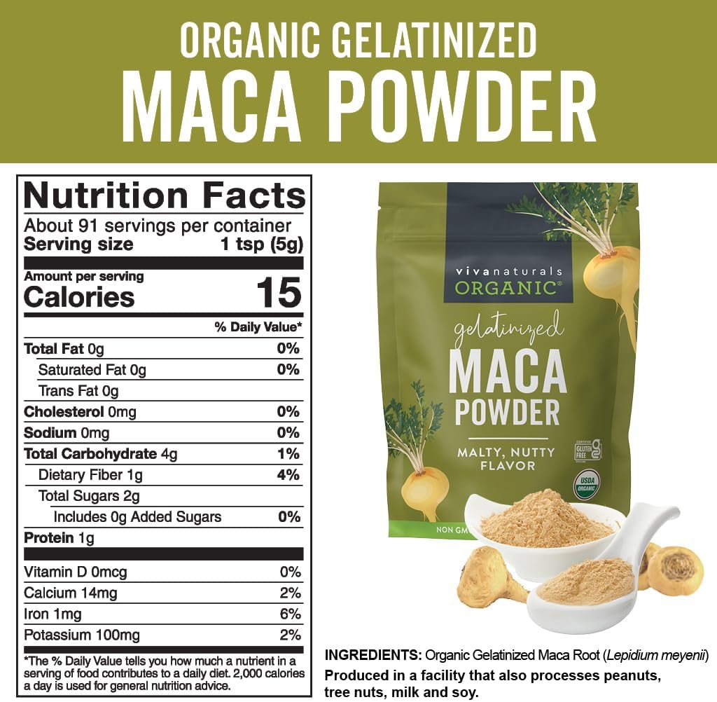 Viva Naturals Organic Maca Powder, Gelatinized, 16 oz (1 lb) – Vegan, USDA Organic, Gluten-Free, Non-GMO Peruvian Superfood in Resealable Bag - Image 5