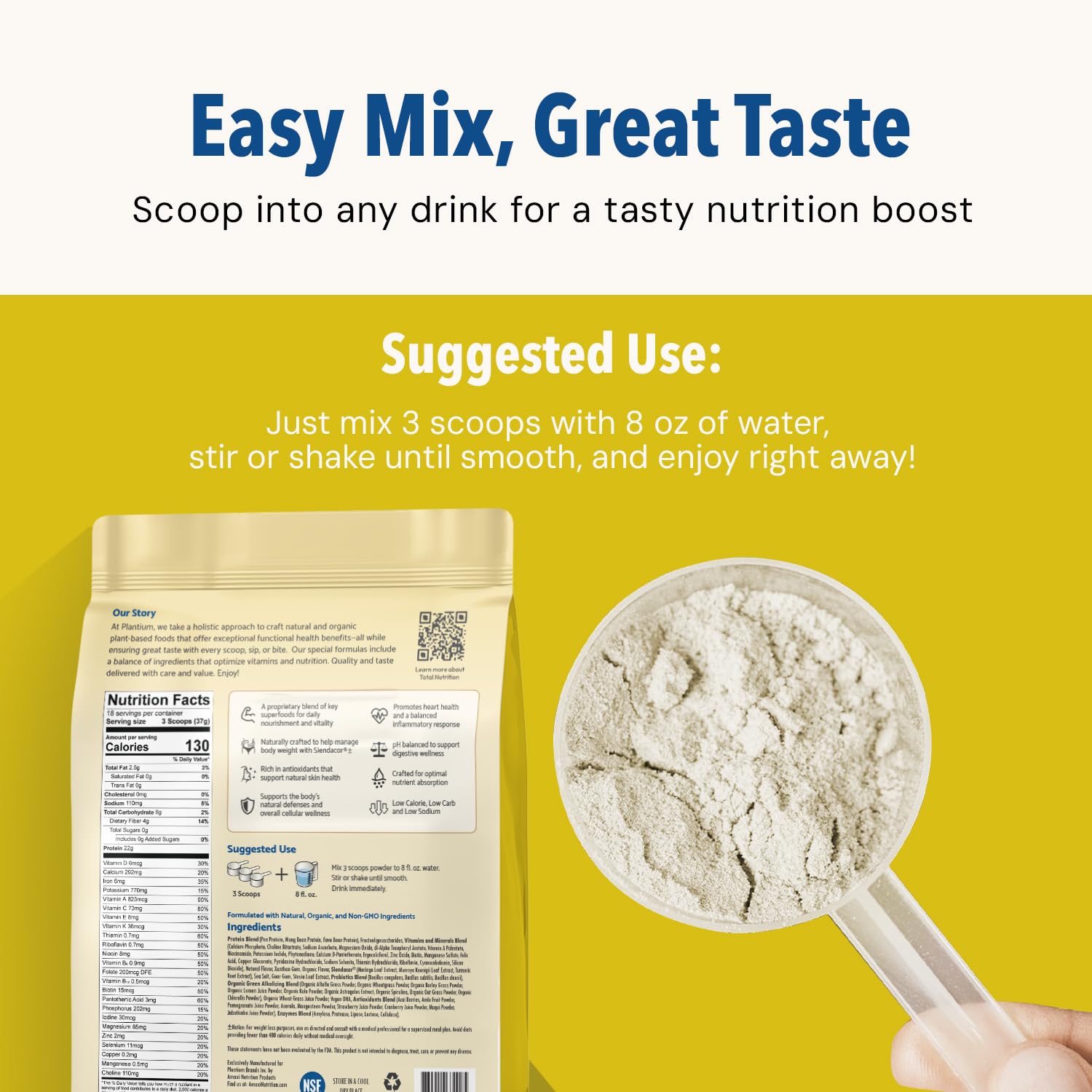 Plantium Total Nutrition, Premium All-in-One Meal Replacement Shake, Plant-Based Protein Powder with Vitamins, Minerals & Probiotics, 22g Protein per Serving, Vanilla - Image 7