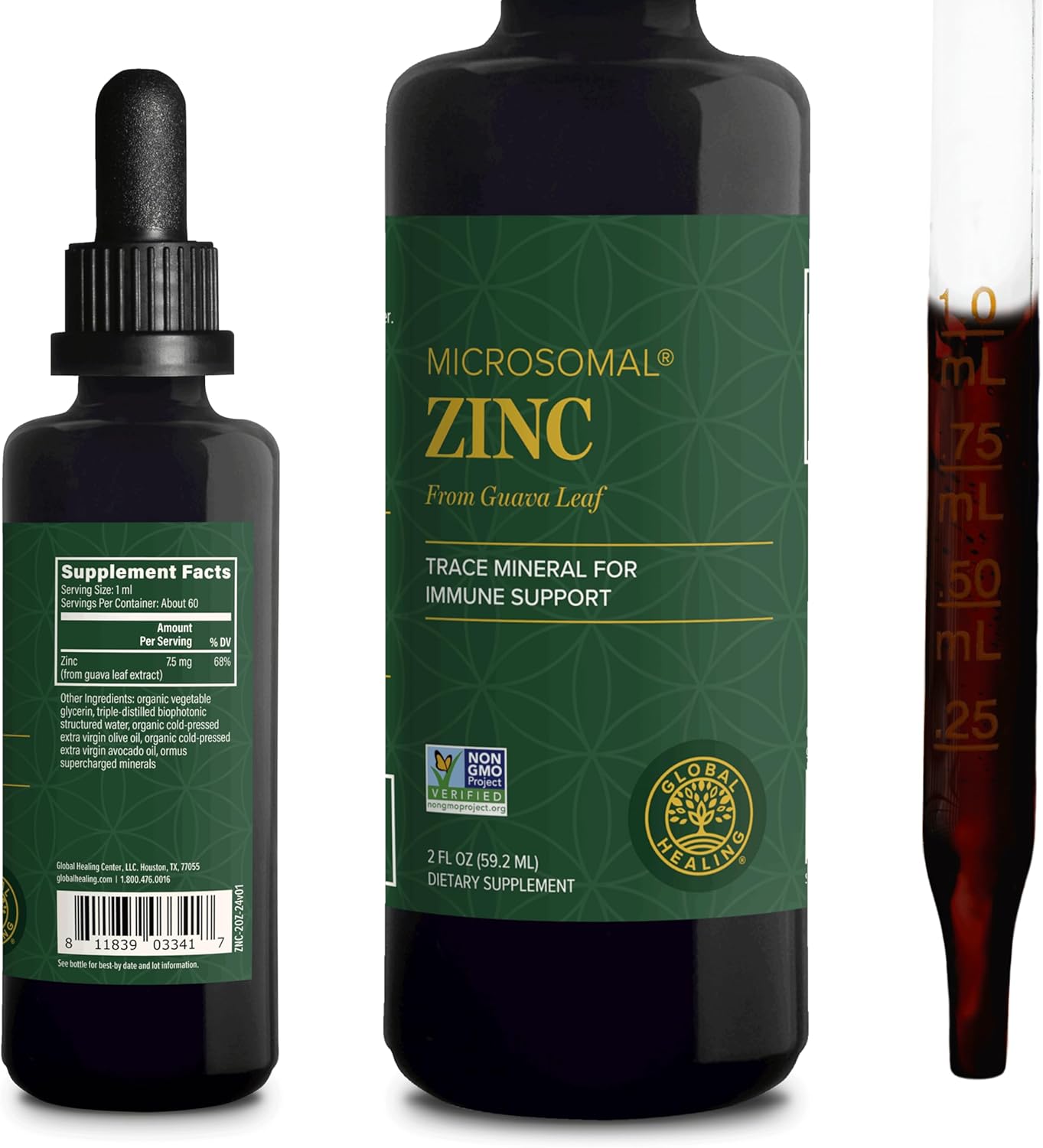 Global Healing USDA Organic Zinc Supplements Liquid - Pure Vitamin Drops for Immune System Boost, Hormone Balance, and Healthy Aging - Natural, Vegan-Friendly, Non-GMO, Organic Zinc Vitamins (2 Fl Oz)