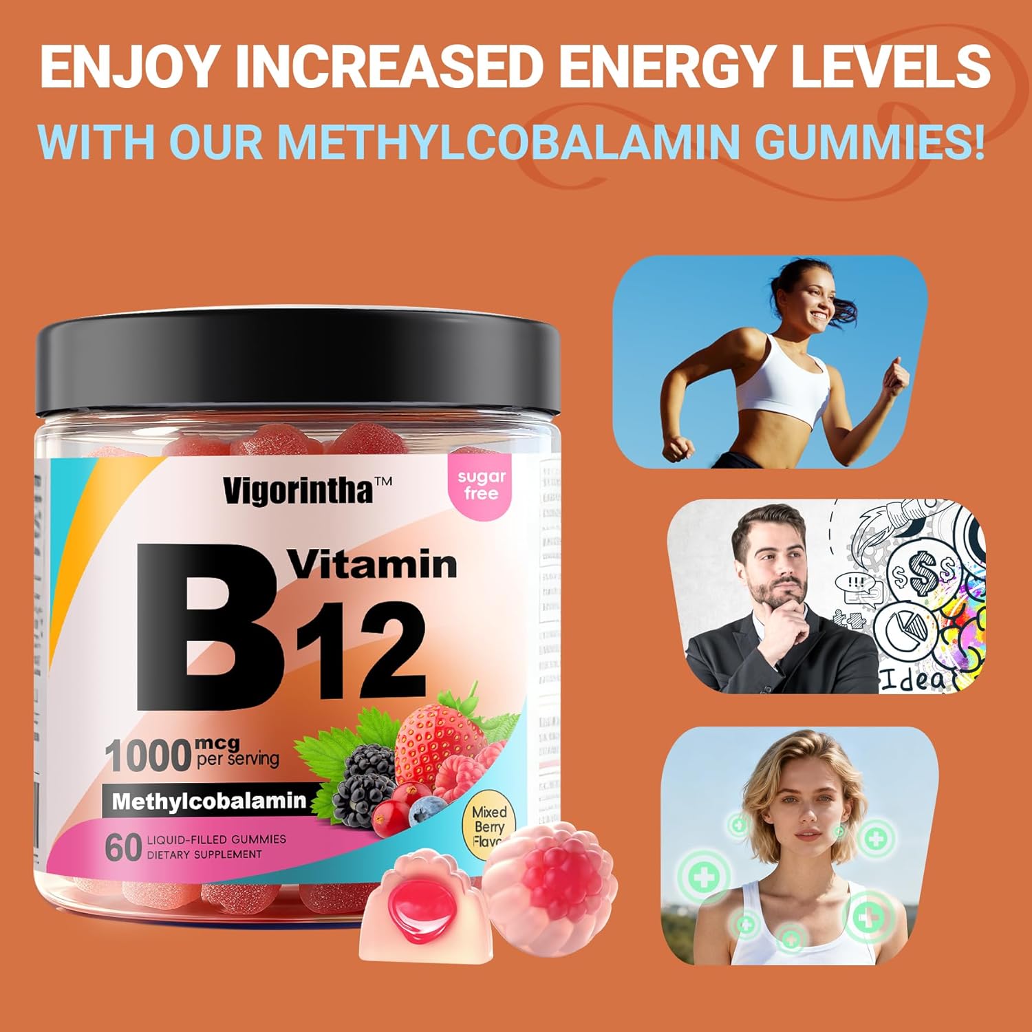 Methyl Vitamin B12 Gummies 1000mcg, Vitamin B12 Methylcobalamin Supplement for Energy & Metabolism, Sugar Free, Vegan, 60 Gummies. - Image 4