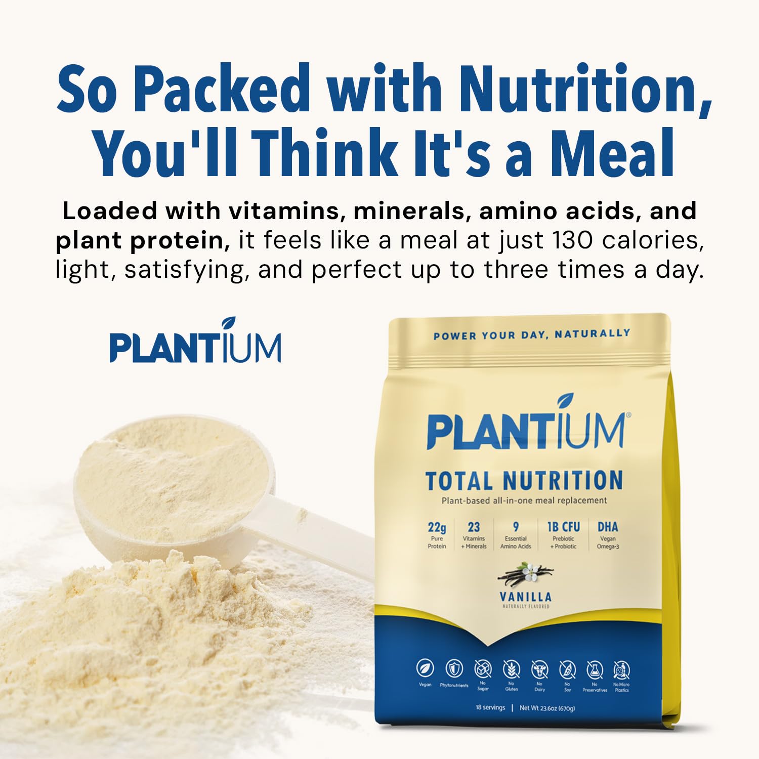 Plantium Total Nutrition, Premium All-in-One Meal Replacement Shake, Plant-Based Protein Powder with Vitamins, Minerals & Probiotics, 22g Protein per Serving, Vanilla - Image 5