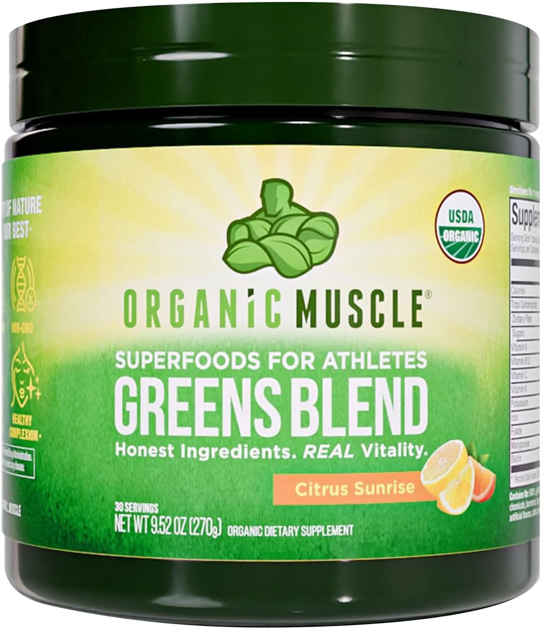Organic Muscle Super Greens Powder superfood Supplement | USDA Certified Organic with Spirulina, Chlorella, Matcha, Probiotics | Plant Based, Vegan, Keto, Non-GMO | Lemon Flavor, 30 Servings