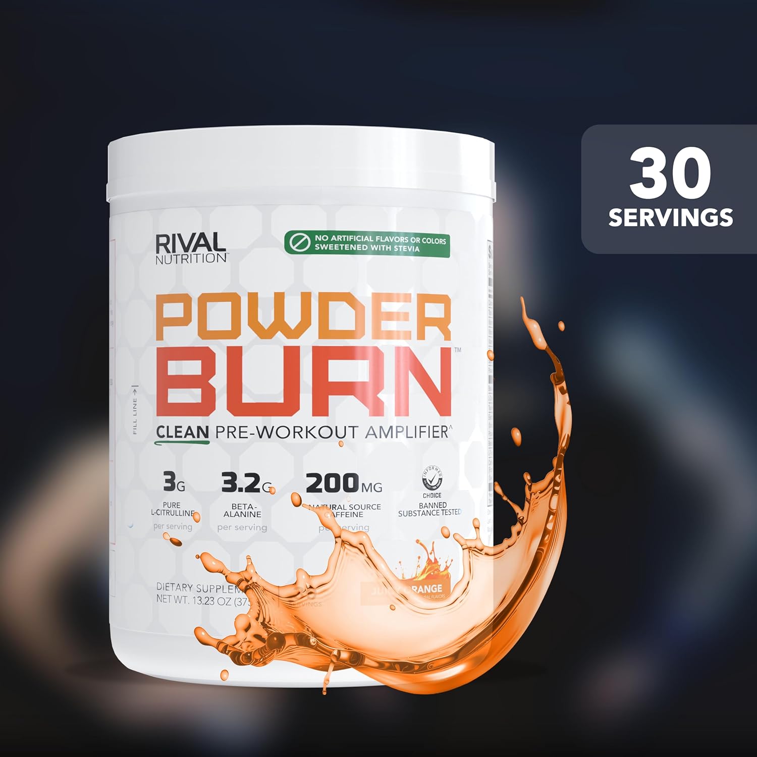 RIVAL NUTRITION Powder Burn Pre-Workout Energy Powder for Men and Women I Juicy Orange, 30 Servings | Clean Ingredients I 3g L-Citrulline, 3.2g Beta-Alanine and 200mg Natural Caffeine Per Serving - Image 6