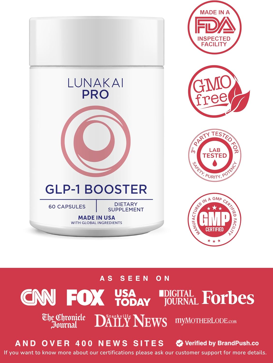 Lunakai PRO USA Made GLP-1 Supplement - Natural GLP 1 Booster with Probiotics & Resveratrol – Supports Weight Management, Cravings & Metabolism, 60ct - Image 2