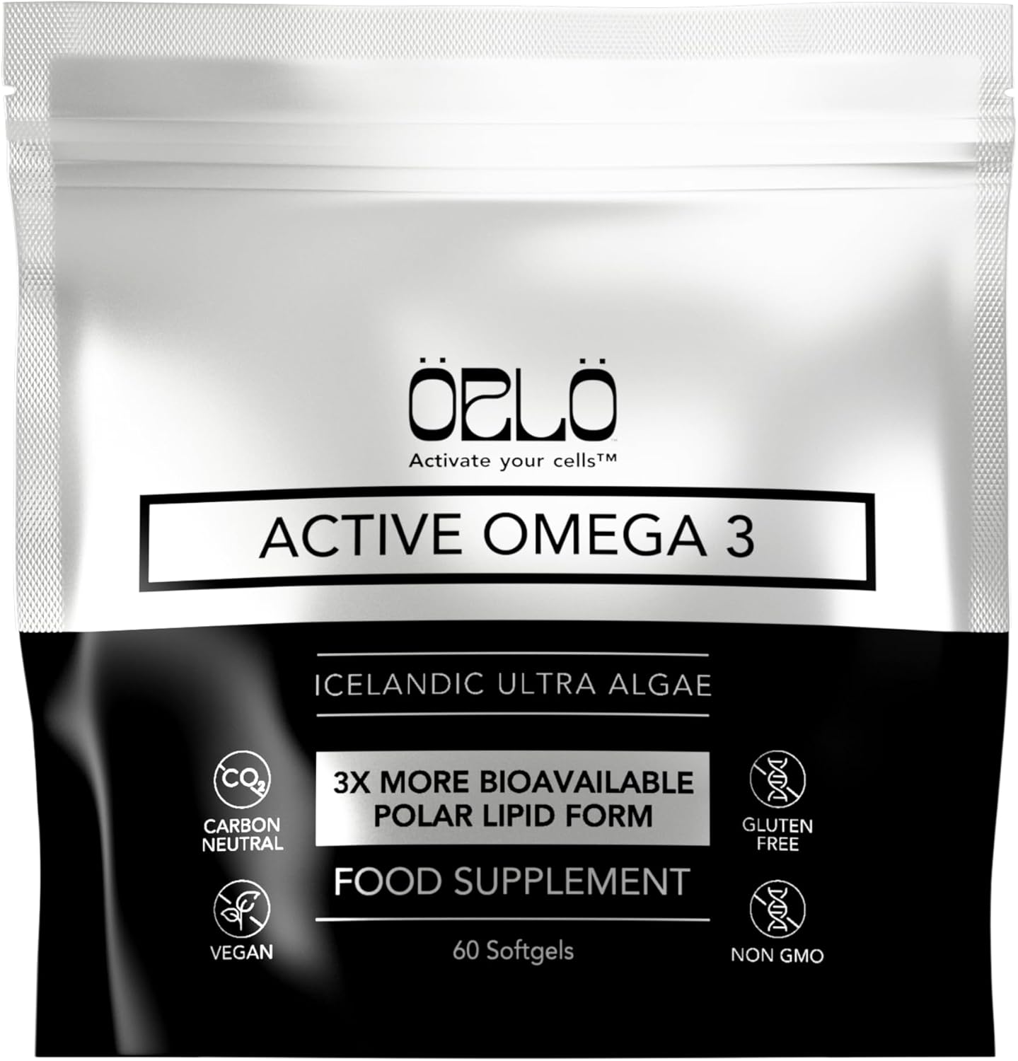 Orlo Vegan Omega 3 Algae Oil 1000mg - Natural Icelandic Nordic Omega-3 EPA & DHA Supplement - Fish Oil & Krill Alternative for Heart & Brain – 60 Easy-to-Swallow Burpless Mini Softgels