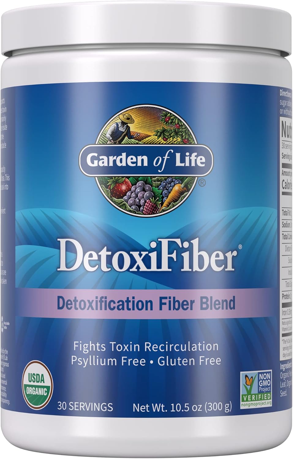 Garden of Life Organic Unflavored Fiber Powder Detox Blend with Chia, Alfalfa & Barley for Herbal Cleanse, Gut Health Support - Detoxifiber - Non-GMO, Gluten-Free, Psyllium Free, Vegan, 30 servings