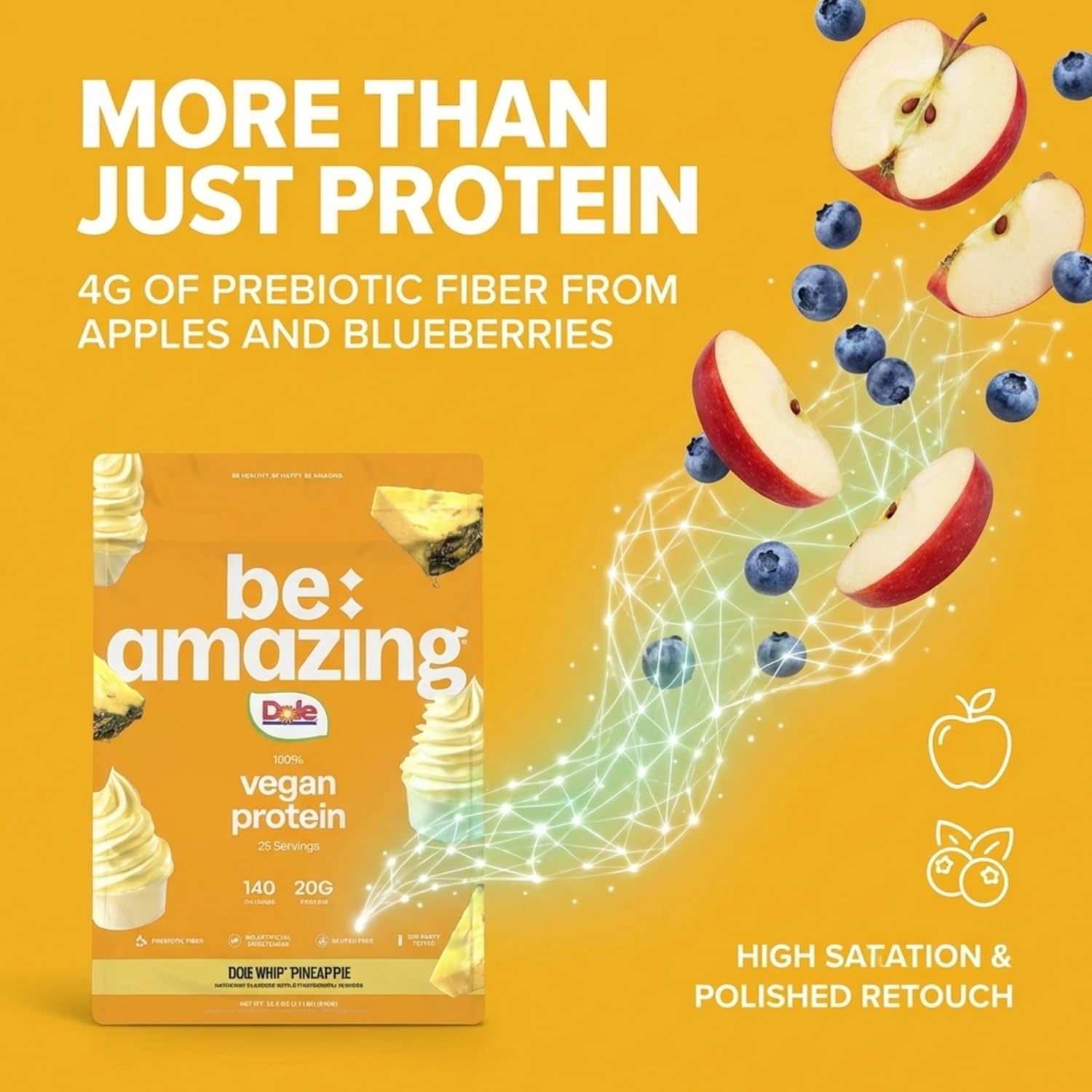 BE AMAZING Vegan Protein Powder, Dole Whip Pineapple, 20g Plant Based Protein with Prebiotic Fiber, Low Carb, Dairy and Gluten Free Shake Mix, No Added Sugar, 29.3 oz, 25 Servings - Image 7