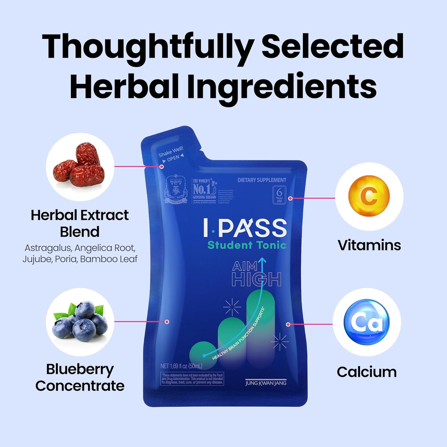 JUNG Kwan Jang iPass Student Tonic - Adaptogen Energy Drink Supplement with Korean Red Ginseng, Jujube, Astragalus & Angelica - Daily Support for School and Activities (30 Pouches, 1.69 fl oz) - Image 5
