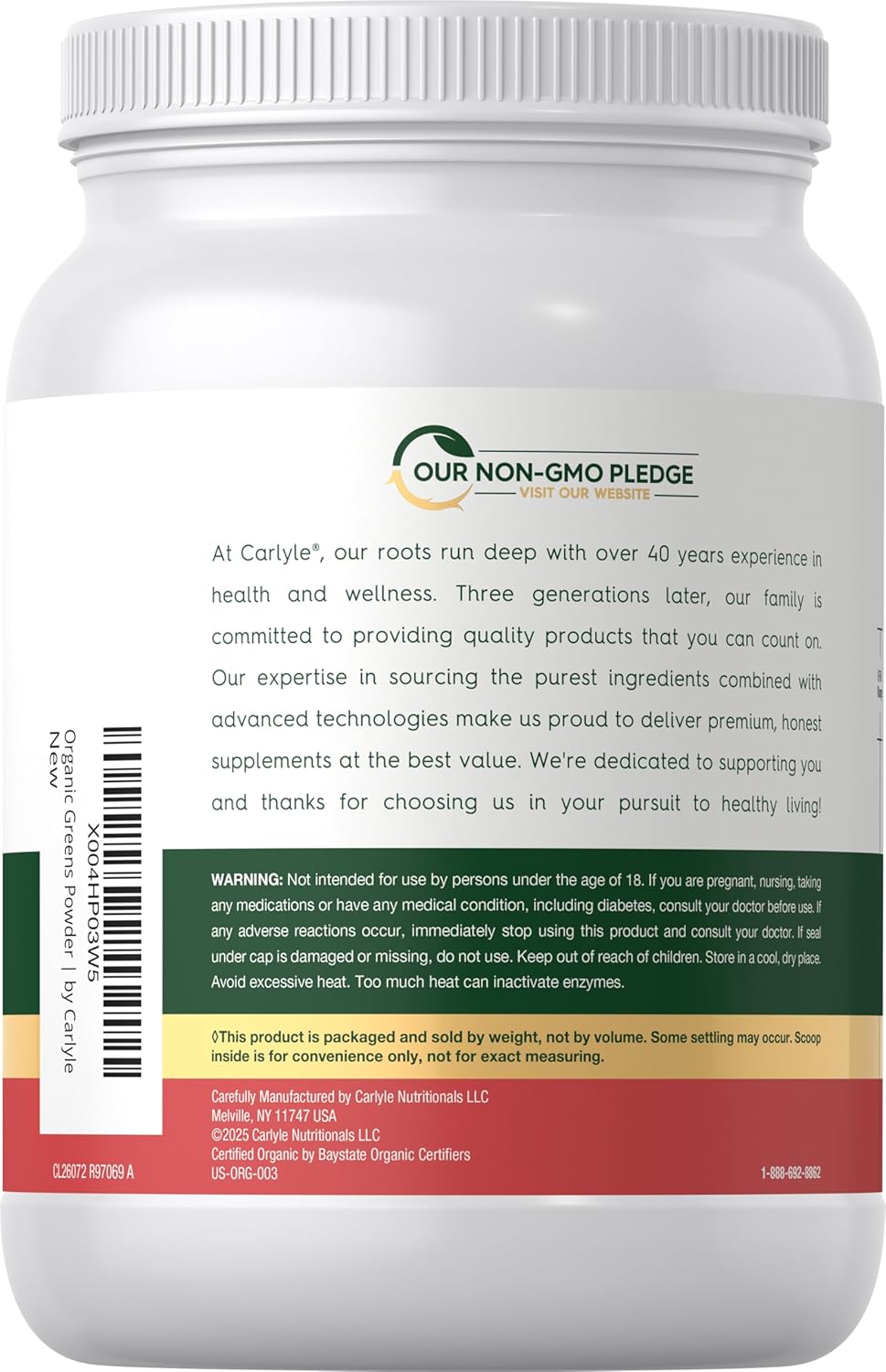 Carlyle Organic Greens Powder | 35.2 oz Supplement | Strawberry Kiwi Flavor | Relieves Occasional Gas, Discomfort & Bloating | with 20+ Superfoods, and Prebiotics | Vegan, Non-GMO and Gluten Free - Image 3