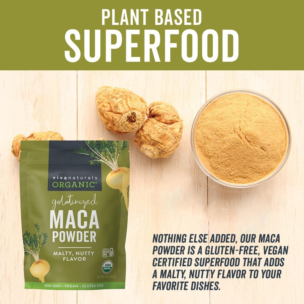 Viva Naturals Organic Maca Powder, Gelatinized, 16 oz (1 lb) – Vegan, USDA Organic, Gluten-Free, Non-GMO Peruvian Superfood in Resealable Bag - Image 2