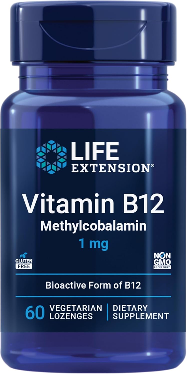 Life Extension Vitamin B12 Methylcobalamin, Nerve Health Supplement, Cognitive Support, Energy Vitamin, methylcobalamin B12, 1 mg, Quick-Dissolving, Vegetarian, 60 lozenges