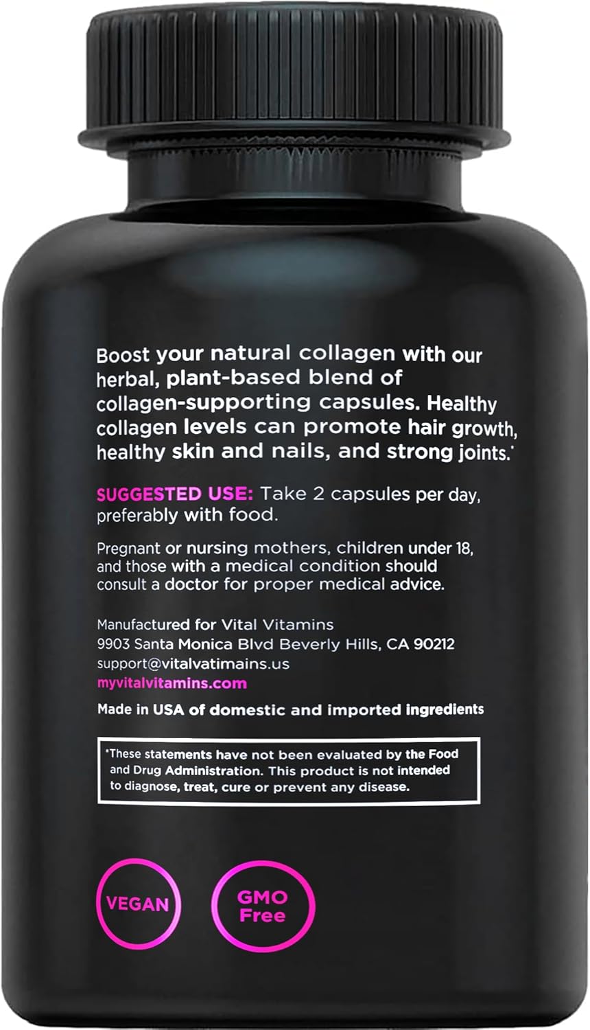 Vital Vitamins Vegan Collagen Booster - with Silica and Hyaluronic Acid - Plant-Based Collagen Supplements - Supports Hair, Skin, Nails & Joints - 60 Capsules - Image 8