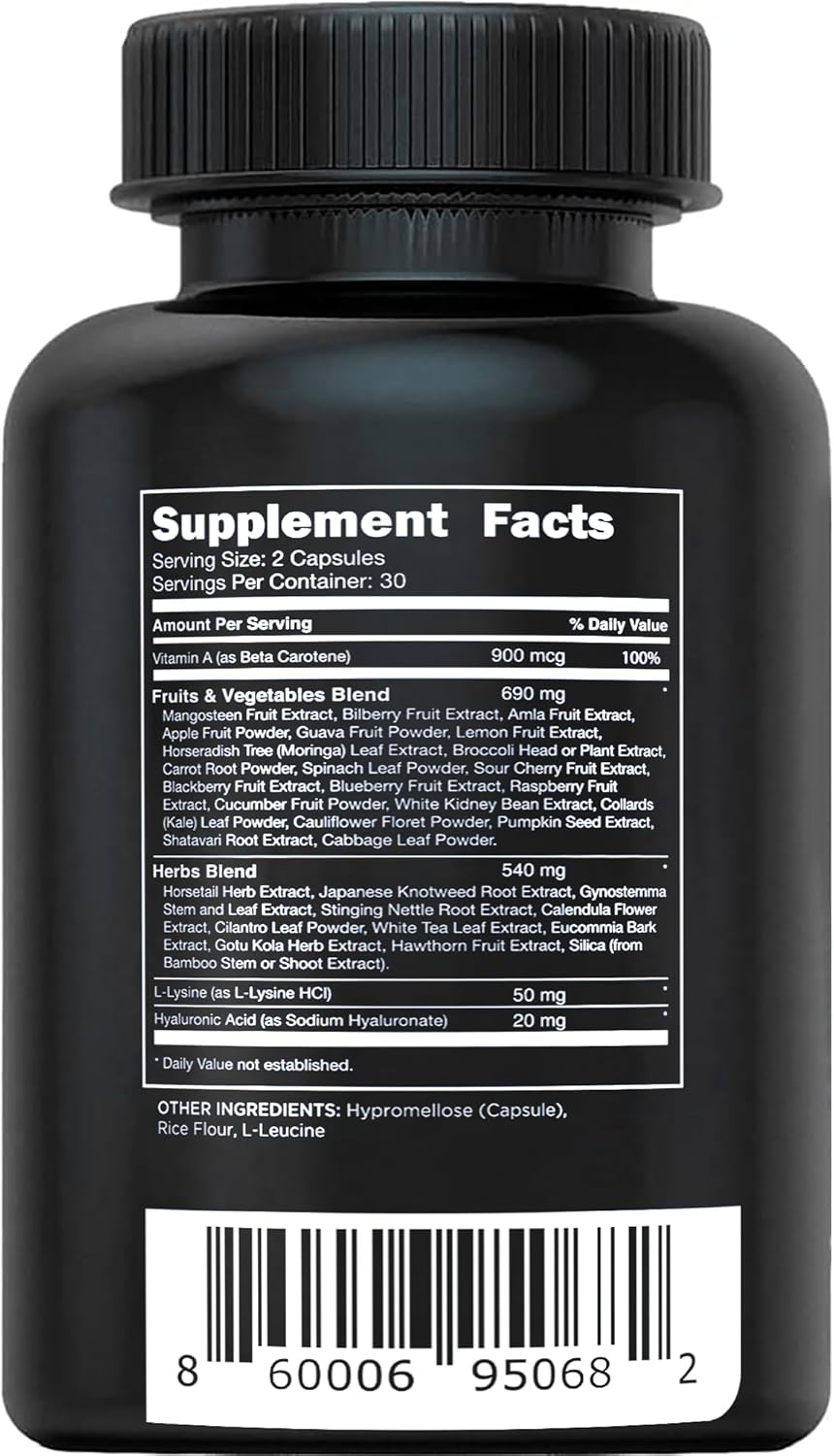 Vital Vitamins Vegan Collagen Booster - with Silica and Hyaluronic Acid - Plant-Based Collagen Supplements - Supports Hair, Skin, Nails & Joints - 60 Capsules - Image 9