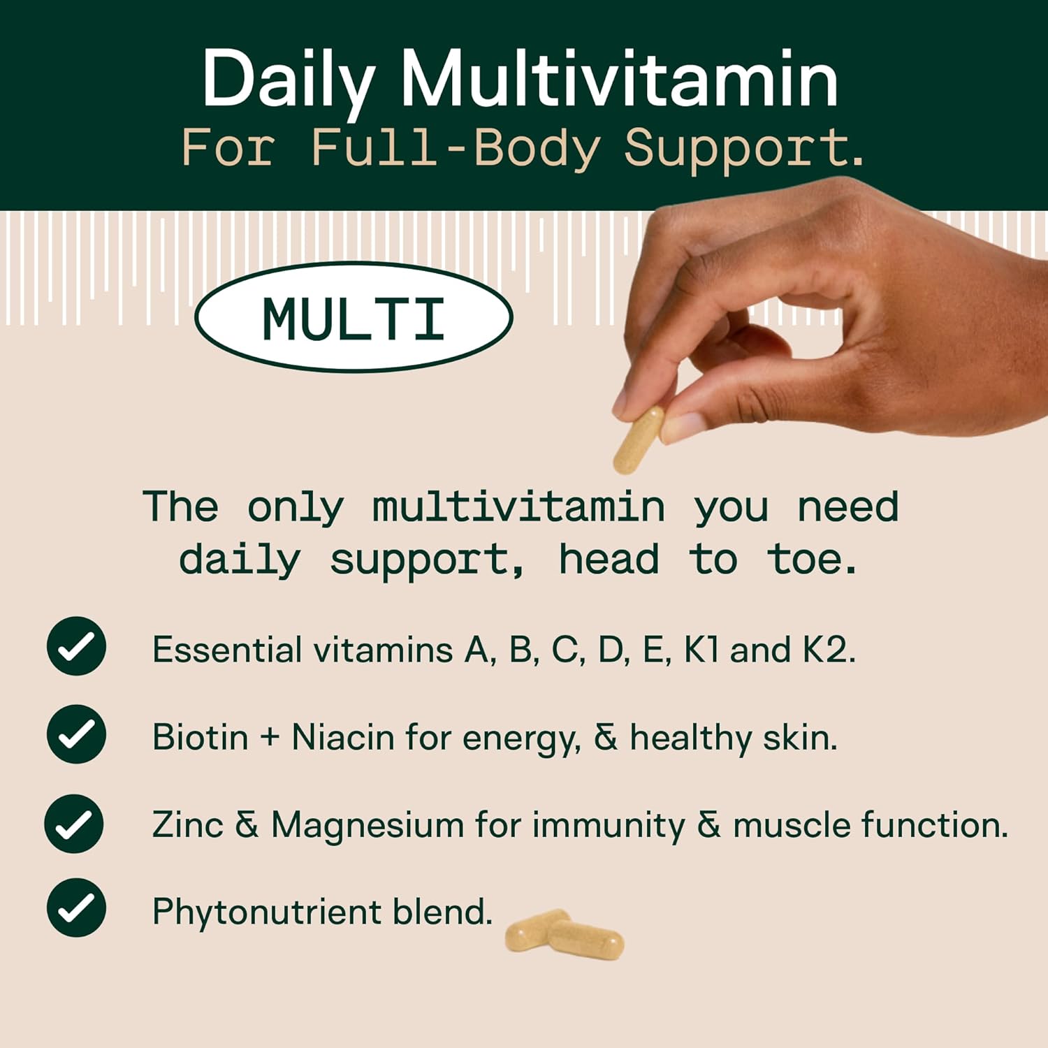 Adapt Naturals Multivitamin for Women & Men, Bioavailable Easy-to-Absorb Multivitamin Daily Supplement with Biotin, Niacin, Vitamin A, B, C, D, E, K1, Zinc, Magnesium - Immune Support - 30 Day Supply - Image 2