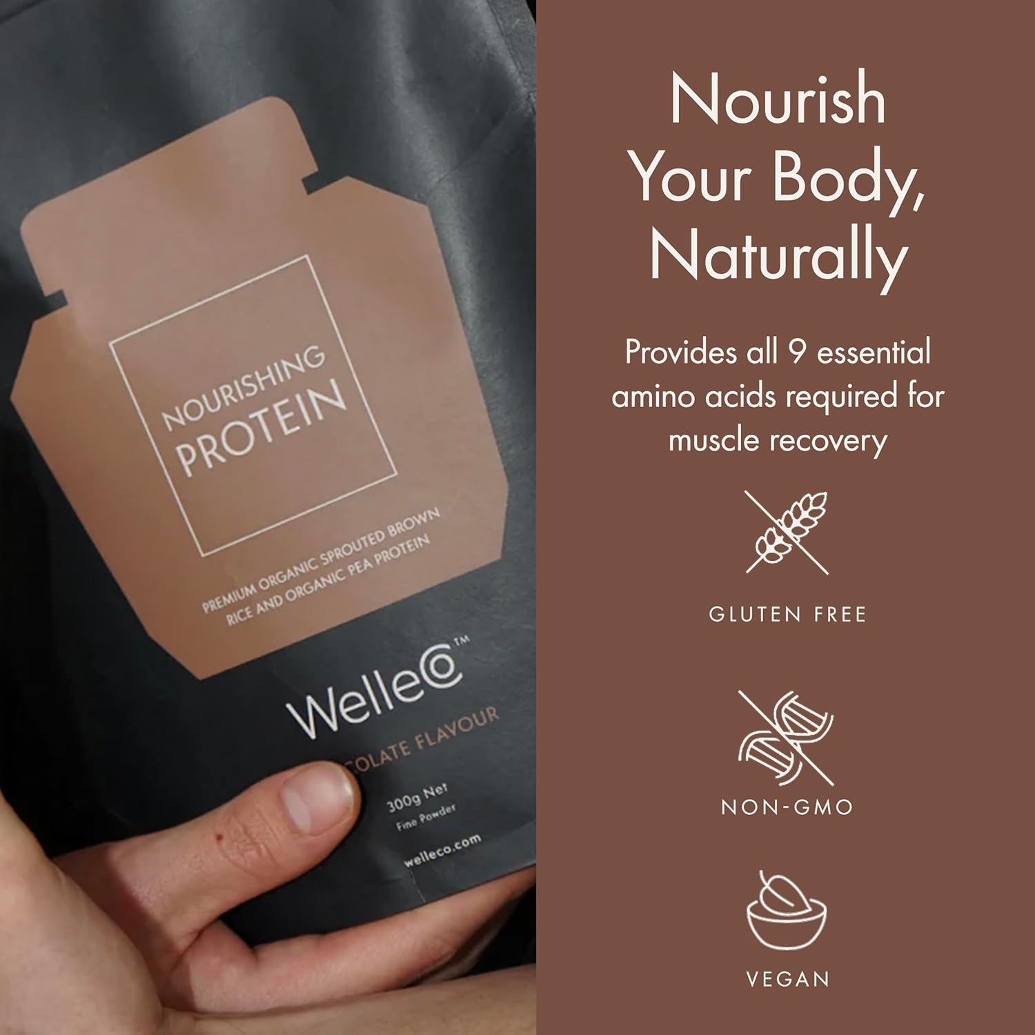 WelleCo Plant-Based Chocolate Protein Powder, Organic Brown Rice & Pea Blend, 16g Protein per Serving, Dairy-Free Supplement for Energy, Recovery & Daily Nutrition, 35.2 oz - Image 4