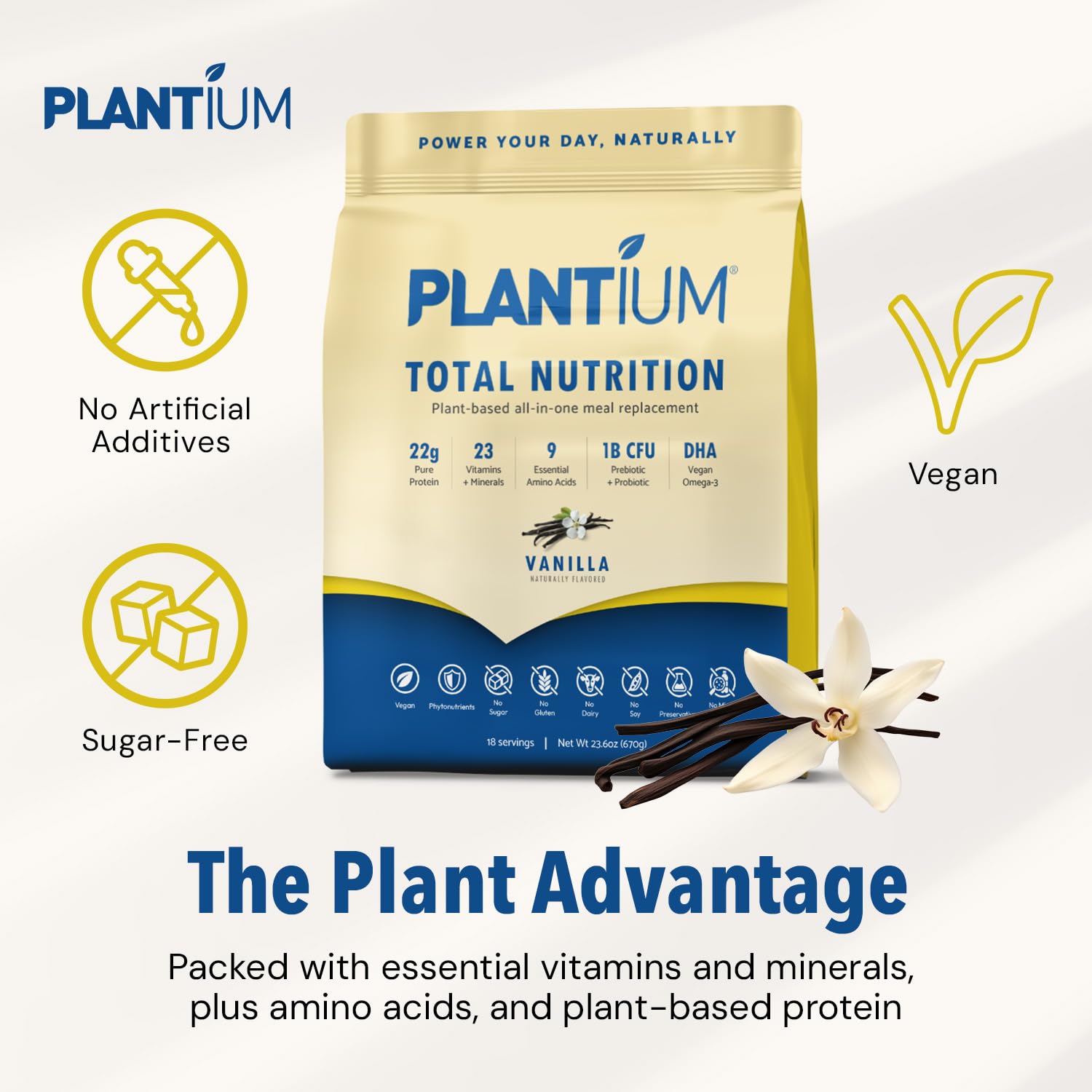 Plantium Total Nutrition, Premium All-in-One Meal Replacement Shake, Plant-Based Protein Powder with Vitamins, Minerals & Probiotics, 22g Protein per Serving, Vanilla - Image 4