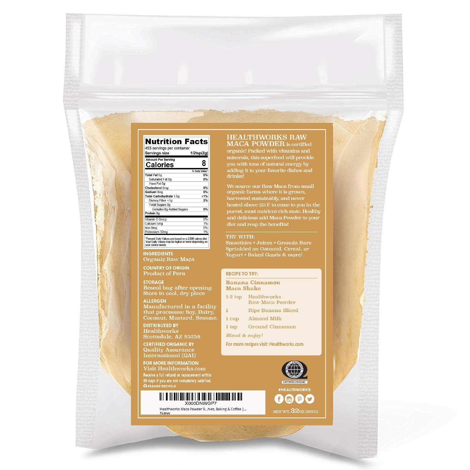 Healthworks Superfoods Organic Maca Powder Raw - 32 Oz / 2 Lbs - Certified Organic Flour Use - Keto, Vegan & Non-GMO - Premium Peruvian Origin - Breakfast, Smoothies, Baking & Coffee - Antioxidant - Image 2