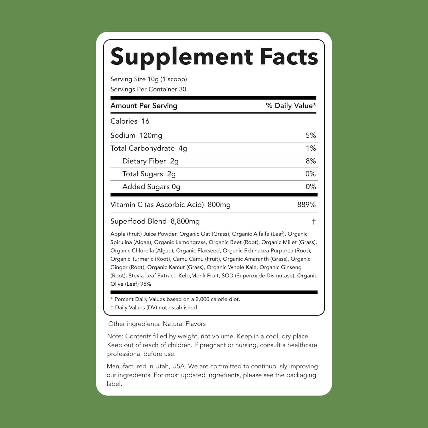 Clean Simple Eats Super Greens Powder, Naturally Flavored Greens Powder with Chlorella, Spirulina, Superfoods & Prebiotic Fiber, No Artificial Ingredients, Gluten Free, Classic Greens Flavor, 30 Srvgs - Image 2