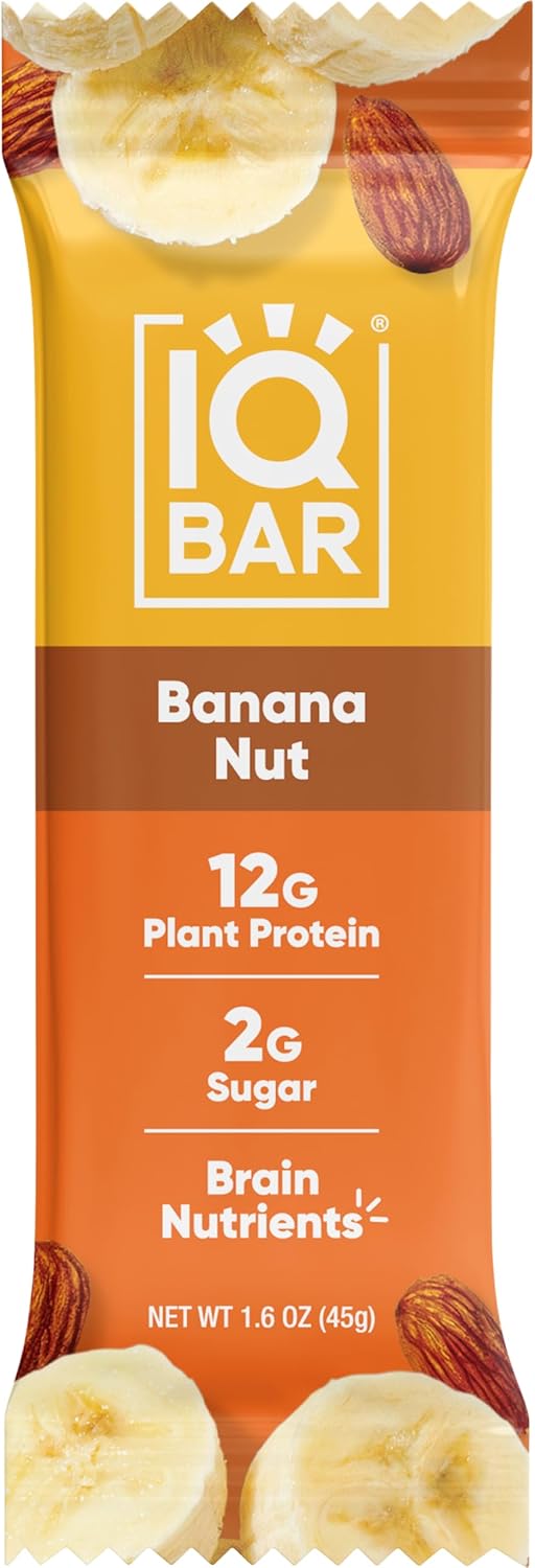 IQBAR Brain and Body Keto Protein Bar - Banana Nut Keto - Energy Bar - Low Carb Protein - High Fiber Vegan and Low Sugar Meal Replacement - Vegan Snack