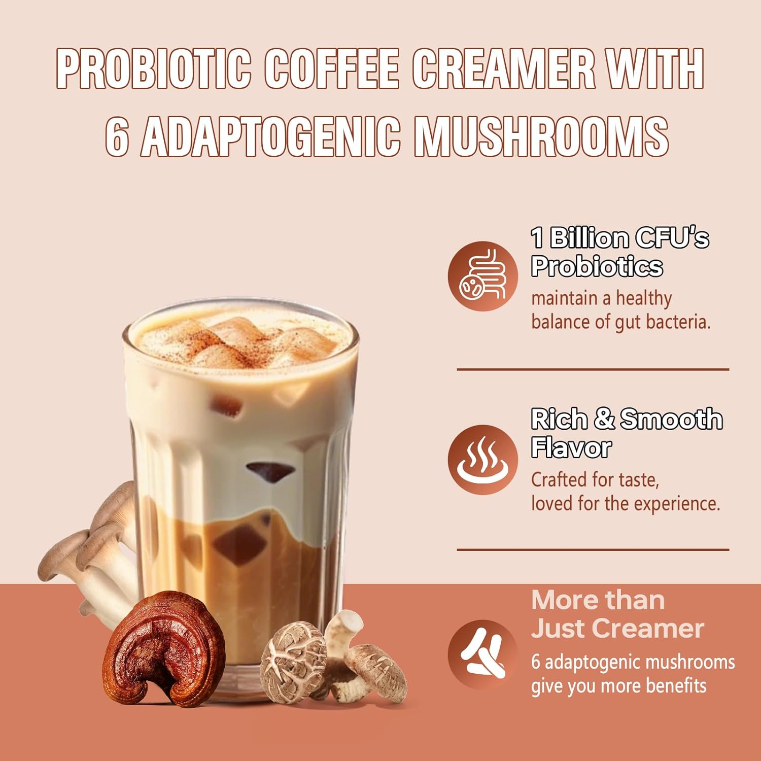 Mushroom Coffee Creamer,Superfood Creamer Powder with 6 Adaptogenic Mushrooms & Probiotics for Energy, Focus, Digestion - 30 Servings - Image 6