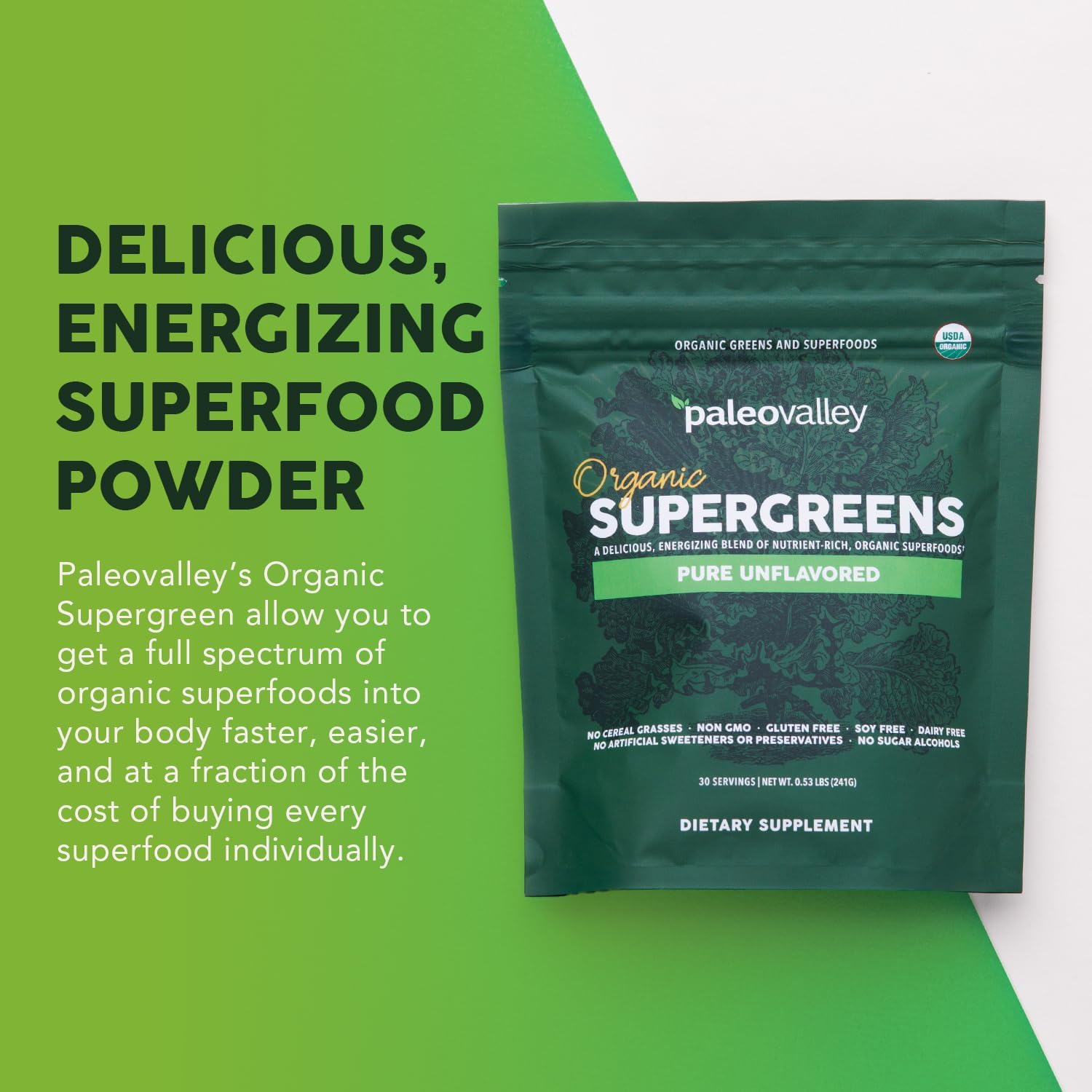 Paleovalley Organic Supergreens Powder - 23 Superfoods with Prebiotic Fiber for Energy and Immunity Support - No Cereal Grasses for Maximum Absorption - Pure Unflavored, 30 Servings - Image 4