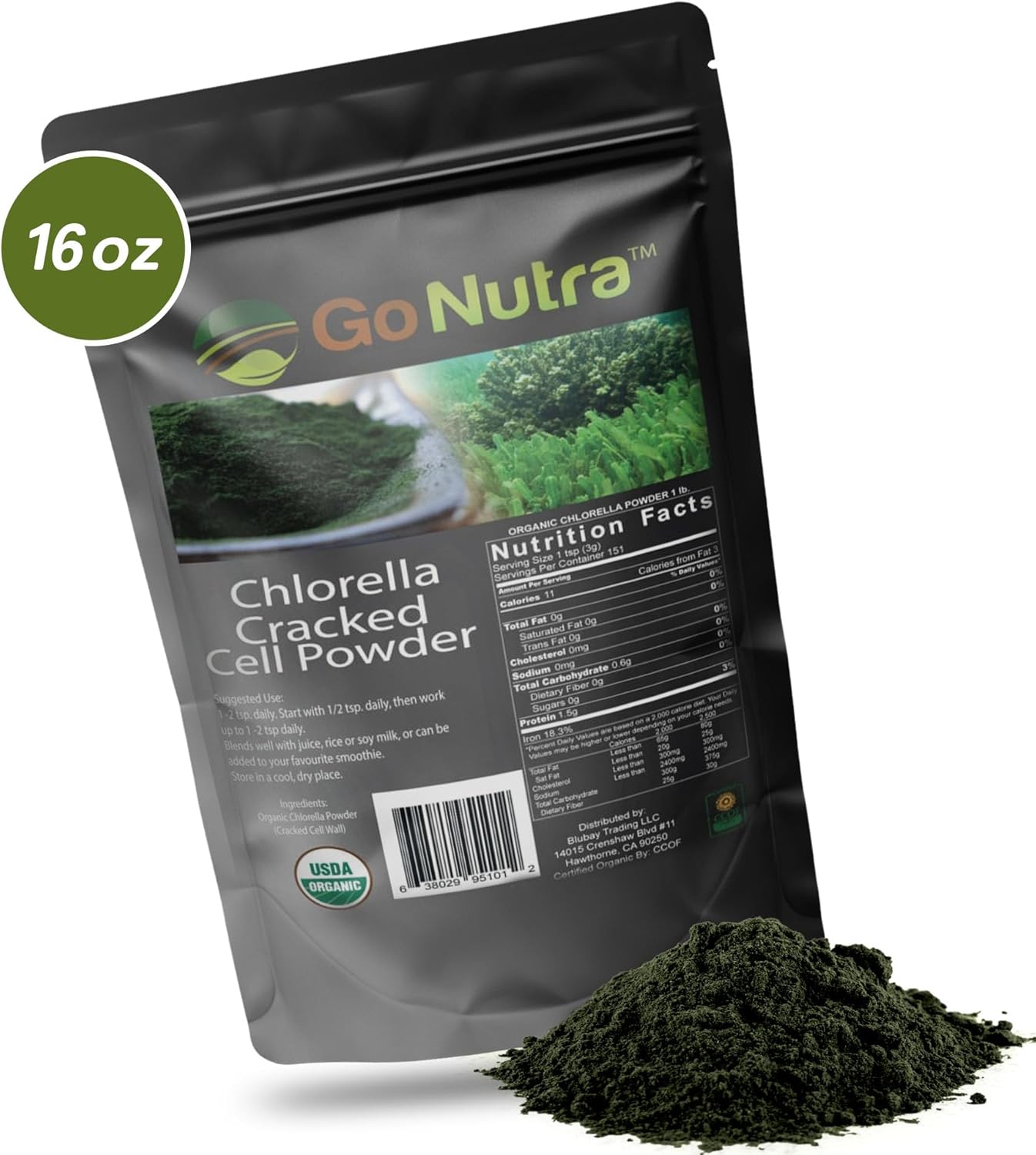 Go Nutra - Chlorella Powder, Pure Greens Powder with Vitamins, Minerals, and Antioxidants, All Natural Greens Superfood Powder, Chlorella Cracked Cell Green Powder, Non-GMO, Vegan, 16 oz - Image 7