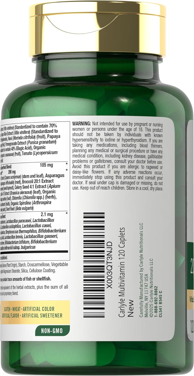Carlyle Fruits and Veggies Supplement | 120 Count | Superfood Multivitamin with Probiotics | Made with 20 Fruits and Vegetables | Non-GMO & Gluten Free - Image 4