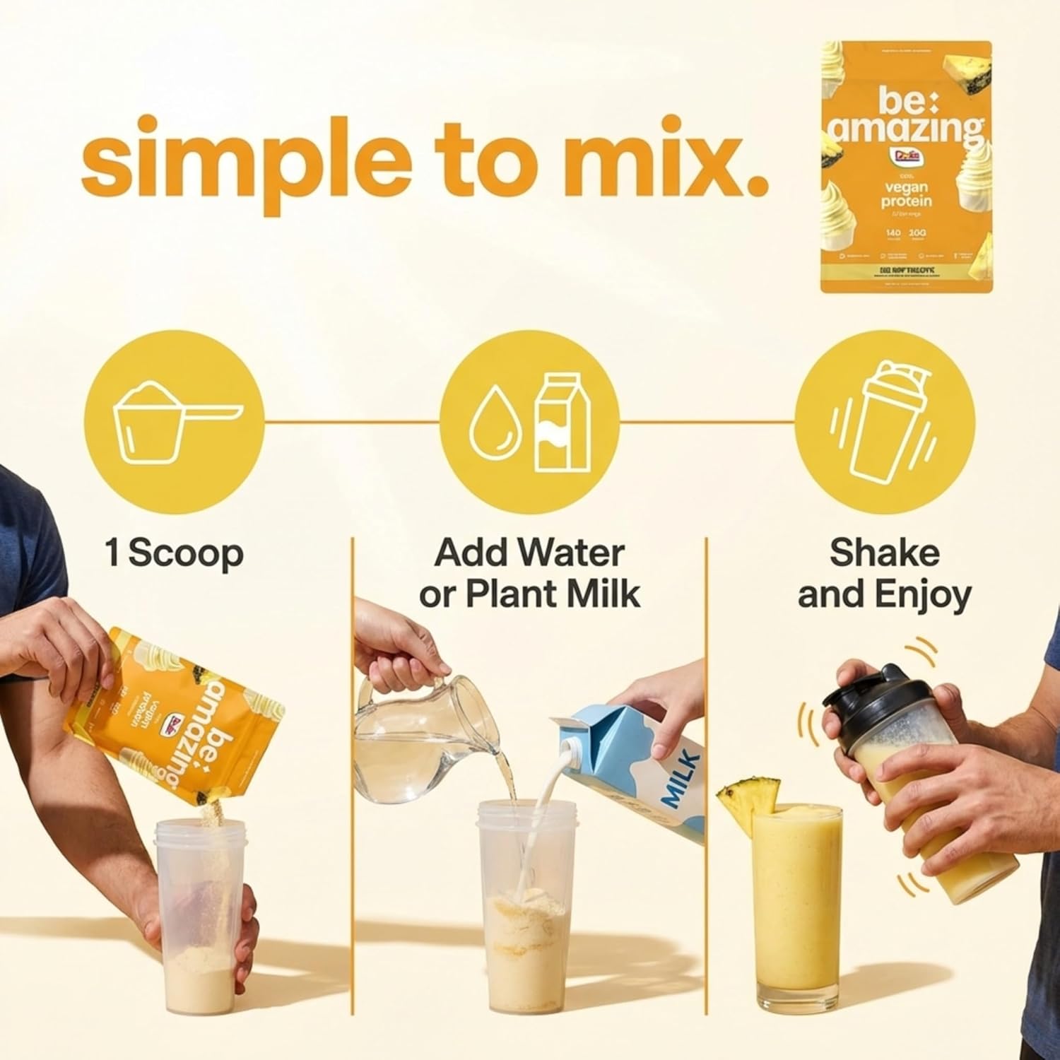 BE AMAZING Vegan Protein Powder, Dole Whip Pineapple, 20g Plant Based Protein with Prebiotic Fiber, Low Carb, Dairy and Gluten Free Shake Mix, No Added Sugar, 29.3 oz, 25 Servings - Image 6