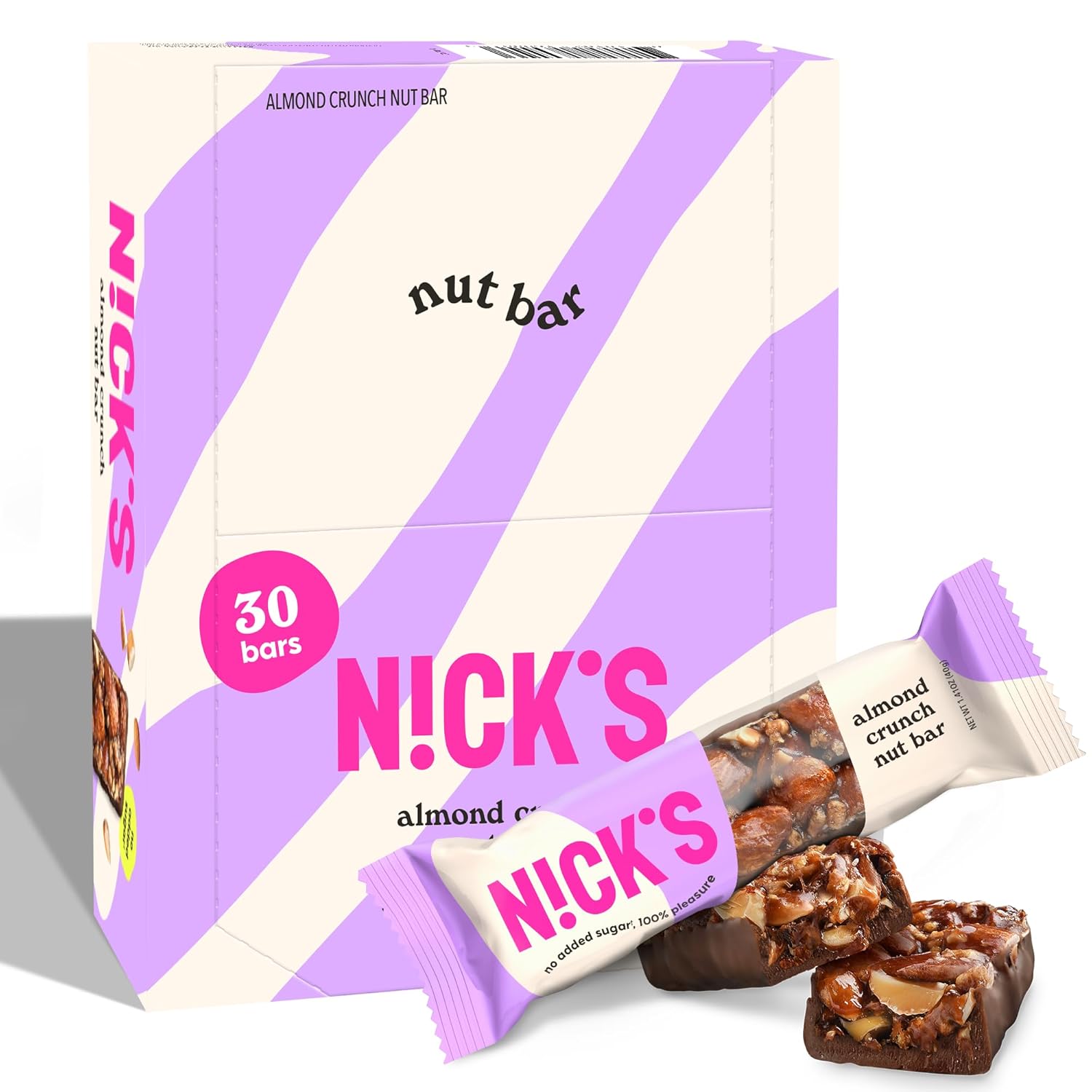 N!CK'S Almond Crunch Keto Nut Bar, No Added Sugar, 3g Net Carbs, 5g Protein, 180 Calories, Vegan Chocolate, Keto Candy, Gluten Free, Low Carb Snack, Bulk 30 Pack, (pack of 30) 40.0 grams