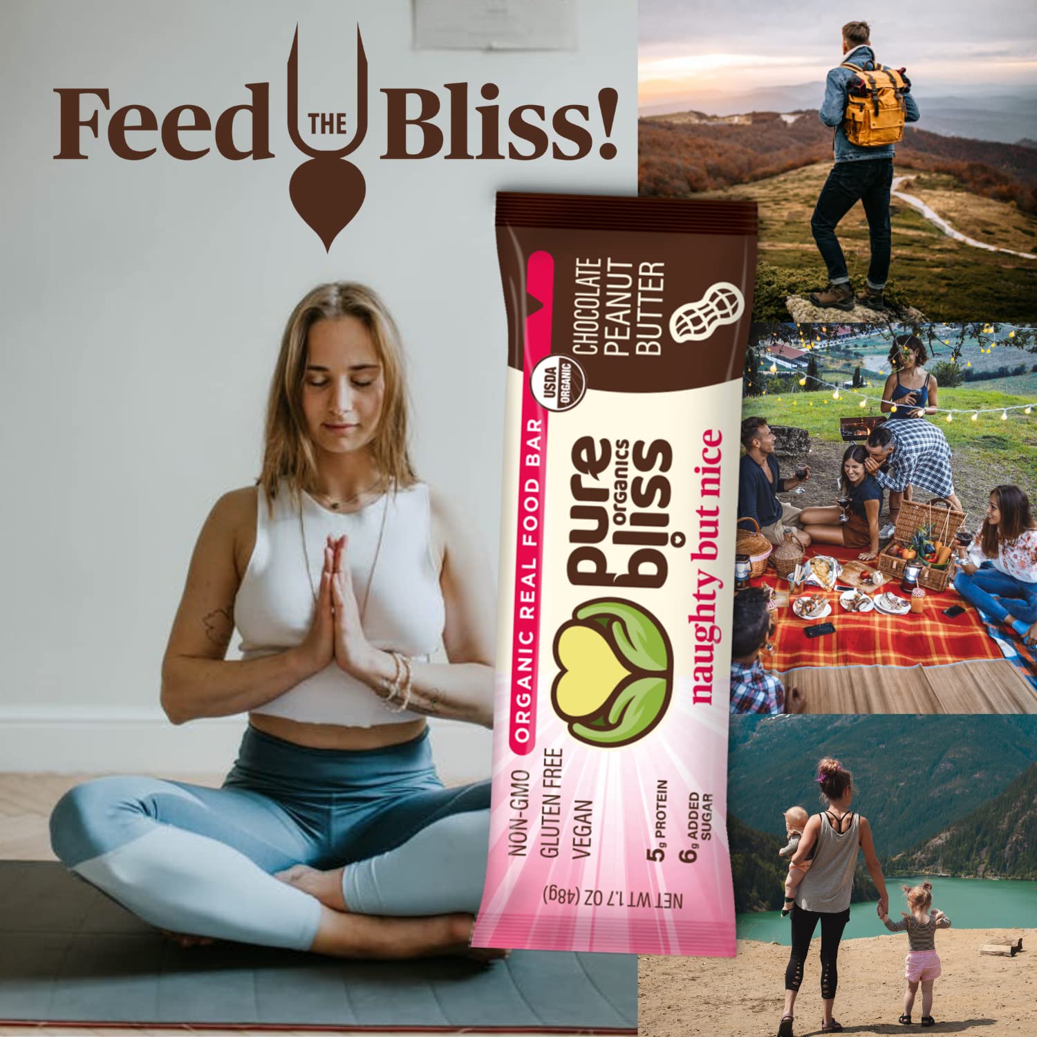 Organic Real Food Bar (Chocolate Peanut Butter) Non-GMO, Gluten Free, Vegan, Nutrition Bars, Energy Bars, Super Food Simple Ingredients, Best Tasting, Healthy Snack, Breakfast Bars, Dairy Free, Soy Free, Pure Bliss Organics (1.7 oz bar, 12-Pack Case) - Image 5