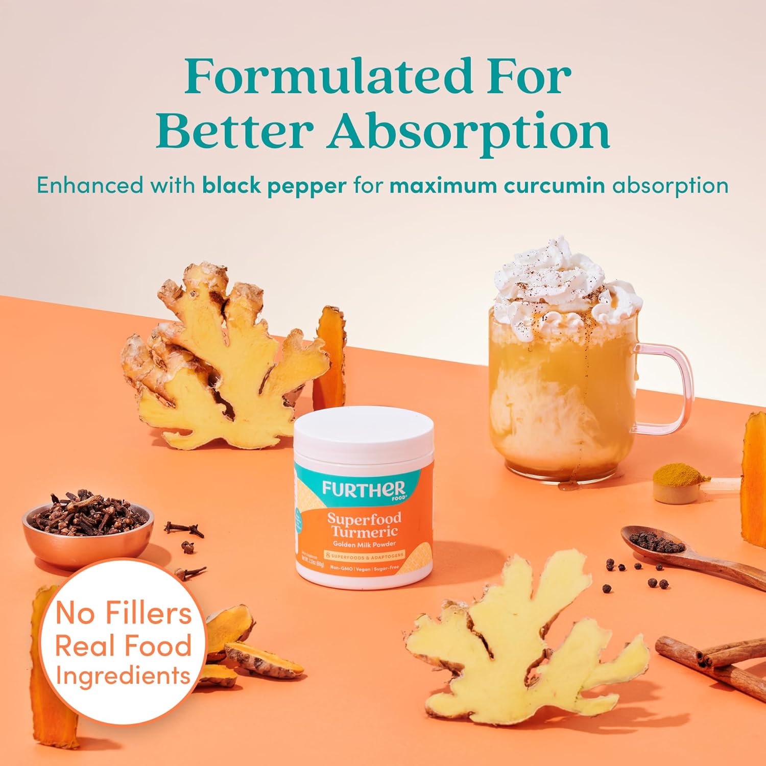 Further Food Superfood Turmeric Root Powder - Maximum Absorption, Natural Immune Booster, Golden Milk Blend, Sugar Free, Keto, Vegan, Non-GMO, 2.12 Oz - Image 6