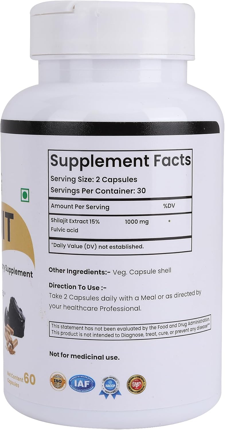 Natural Fiber Supplement for Digestive Health & Regularity | Plant-Based, Non-GMO, Gluten-Free (Shilajit 60 Capsules) - Image 2