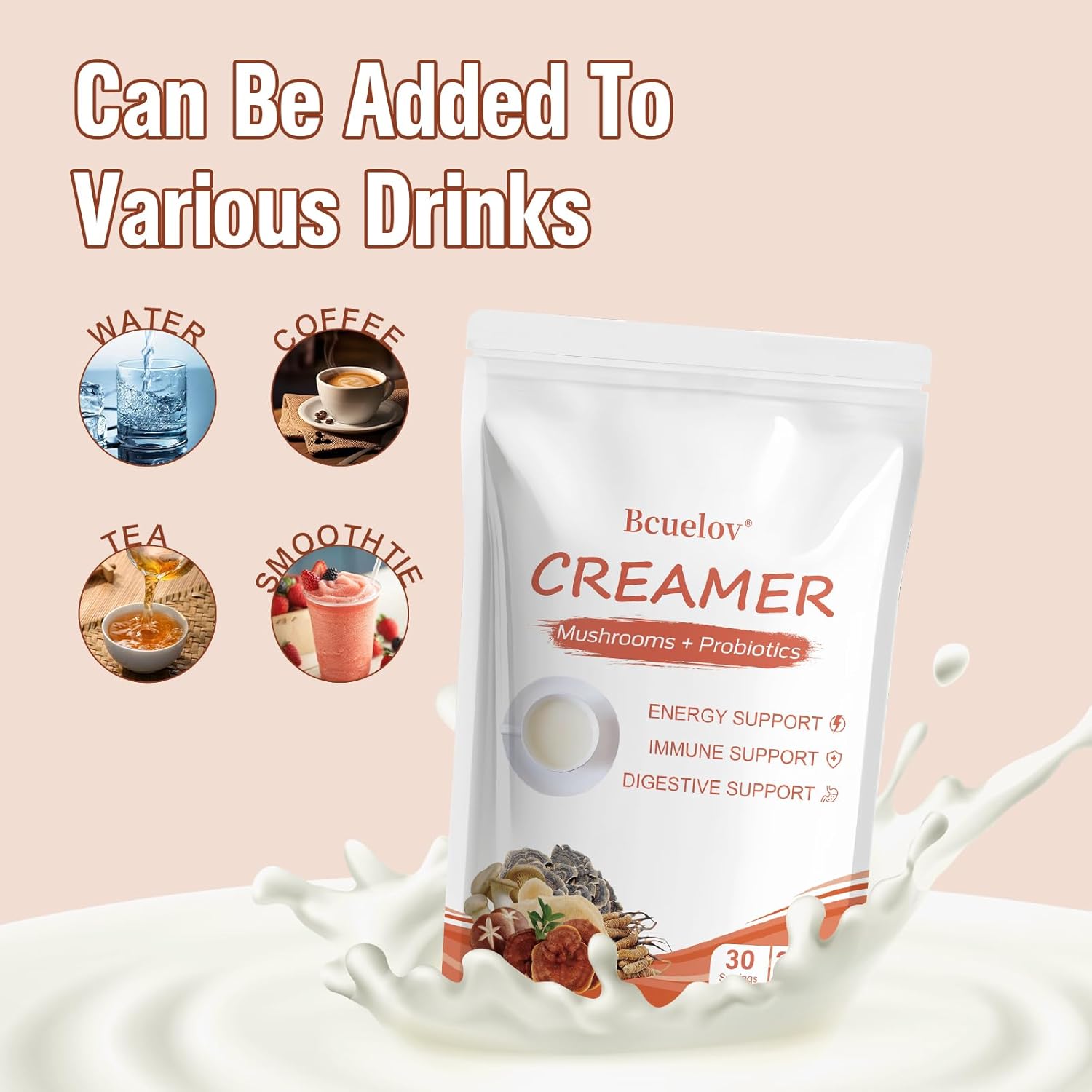 Mushroom Coffee Creamer,Superfood Creamer Powder with 6 Adaptogenic Mushrooms & Probiotics for Energy, Focus, Digestion - 30 Servings - Image 7
