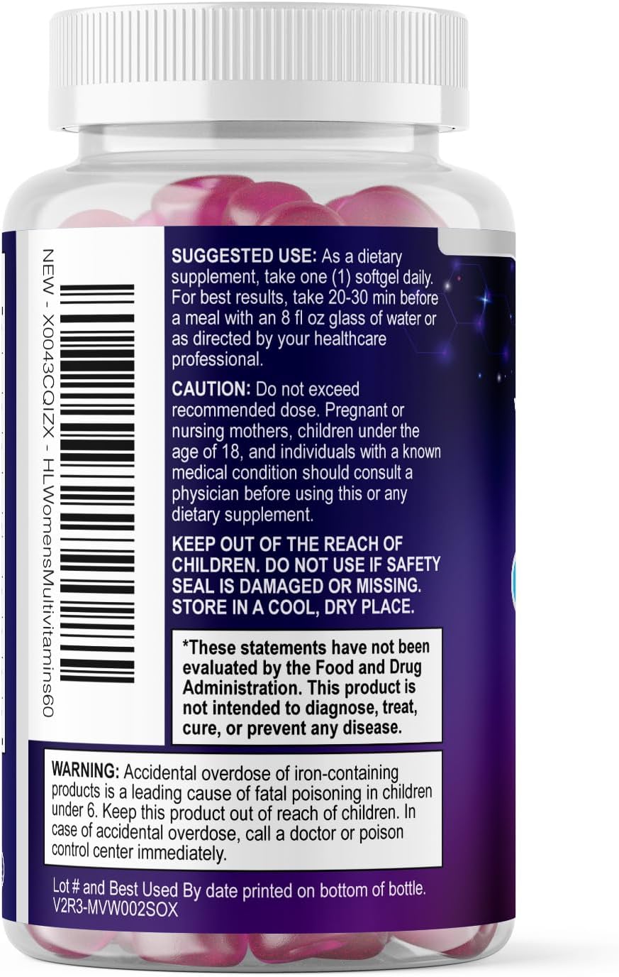 Multivitamin For Women - Complete Daily Woman's Multivitamins with Biotin, Calcium, Folic Acid, Iron, Zinc, Vitamin A, C, D, E & B Vitamins, Women's Hair Skin and Nails Supplements - 60 Softgels - Image 8