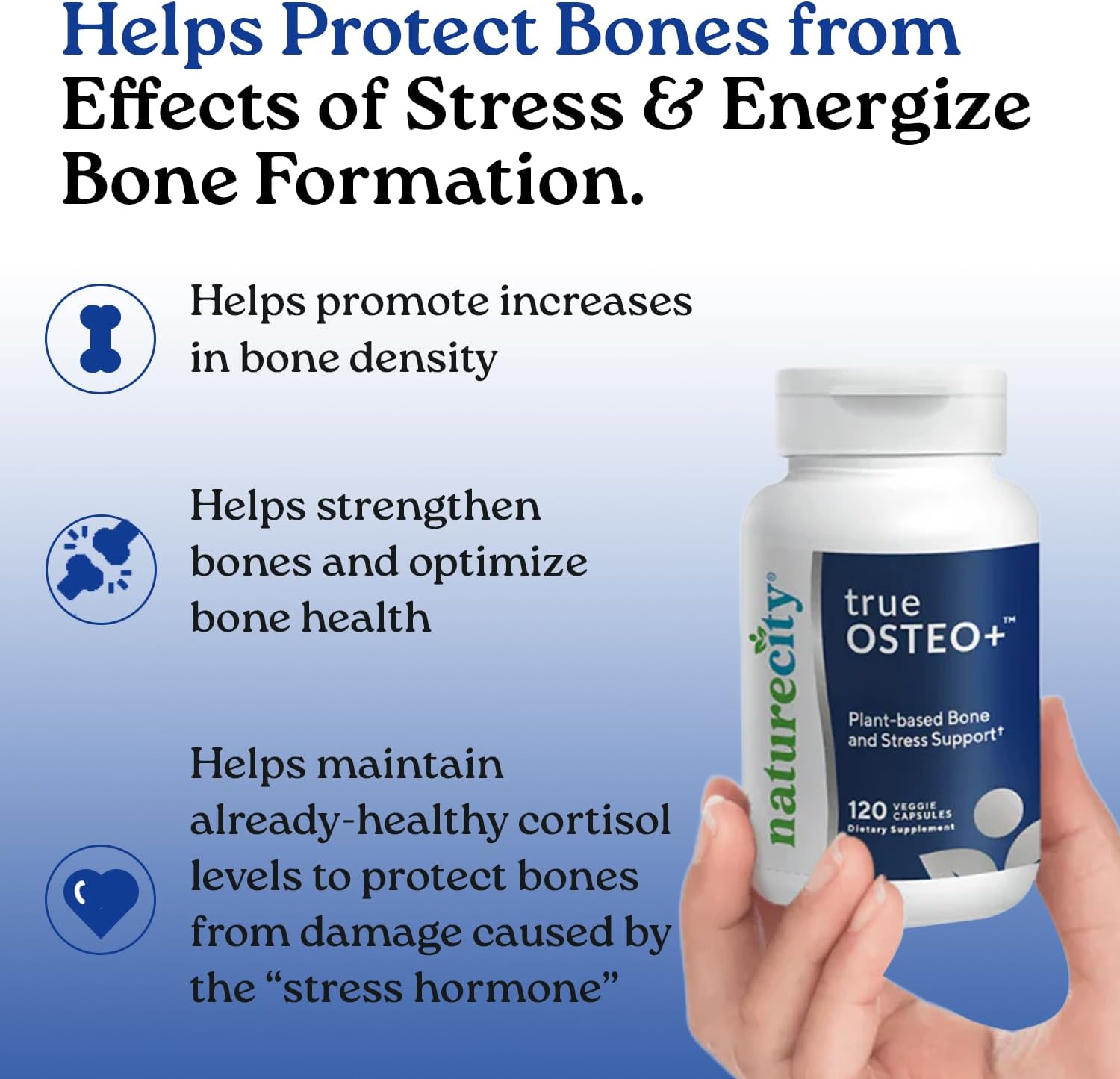 NatureCity True-Osteo Plus Bone Support with Ashwagandha – for Strength & Density – Plant-Based Calcium with Organic AlgaeCal, Magnesium, Vitamin D3, K2, Silicon & Stress Support | 120 Veggie Capsules - Image 3