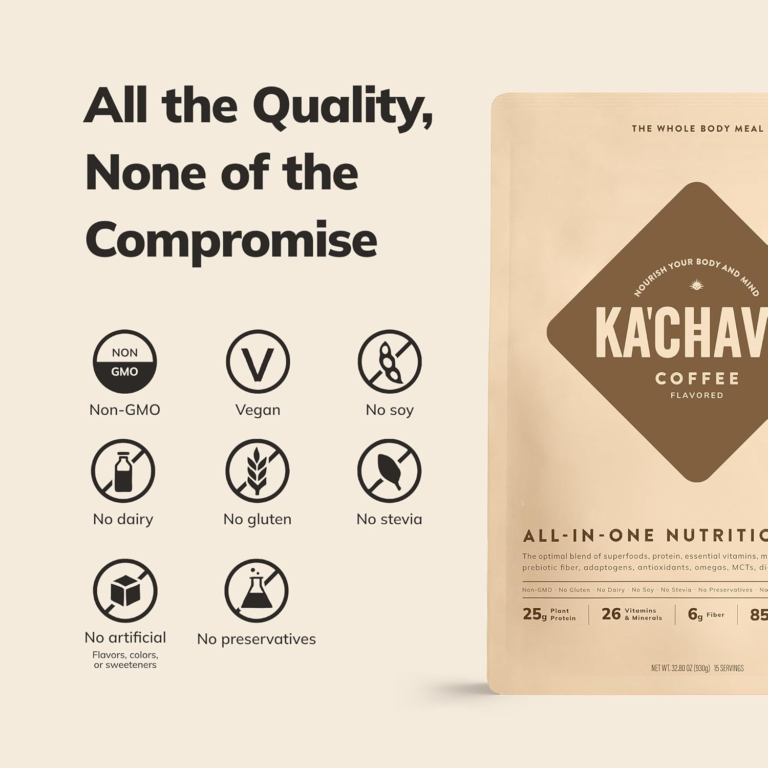 Ka’Chava Whole Body Meal Shake Coffee 2 lb – Vegan Protein Powder with 25g of Protein, 6g of Fiber – Plant-Based Meal Replacement – Probiotics & Digestive Enzymes – Gluten & Dairy Free (15 Servings) - Image 3