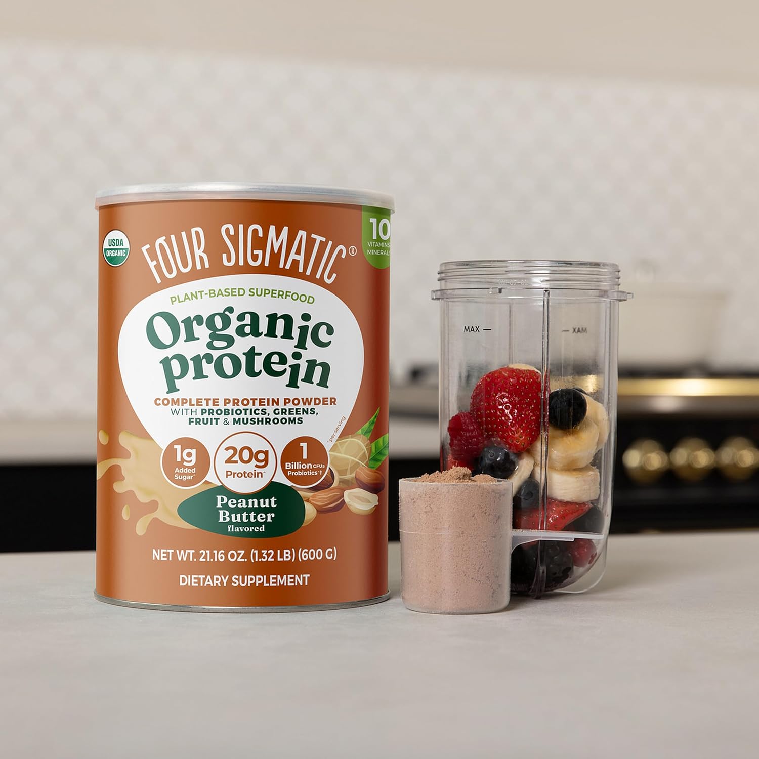 Four Sigmatic Organic Plant-Based Protein Powder | Clean Vegan Protein Elevated with Lion’s Mane, Chaga, Cordyceps and More for Brain Function and Immune Support | Peanut Butter, 21.16 oz - Image 6