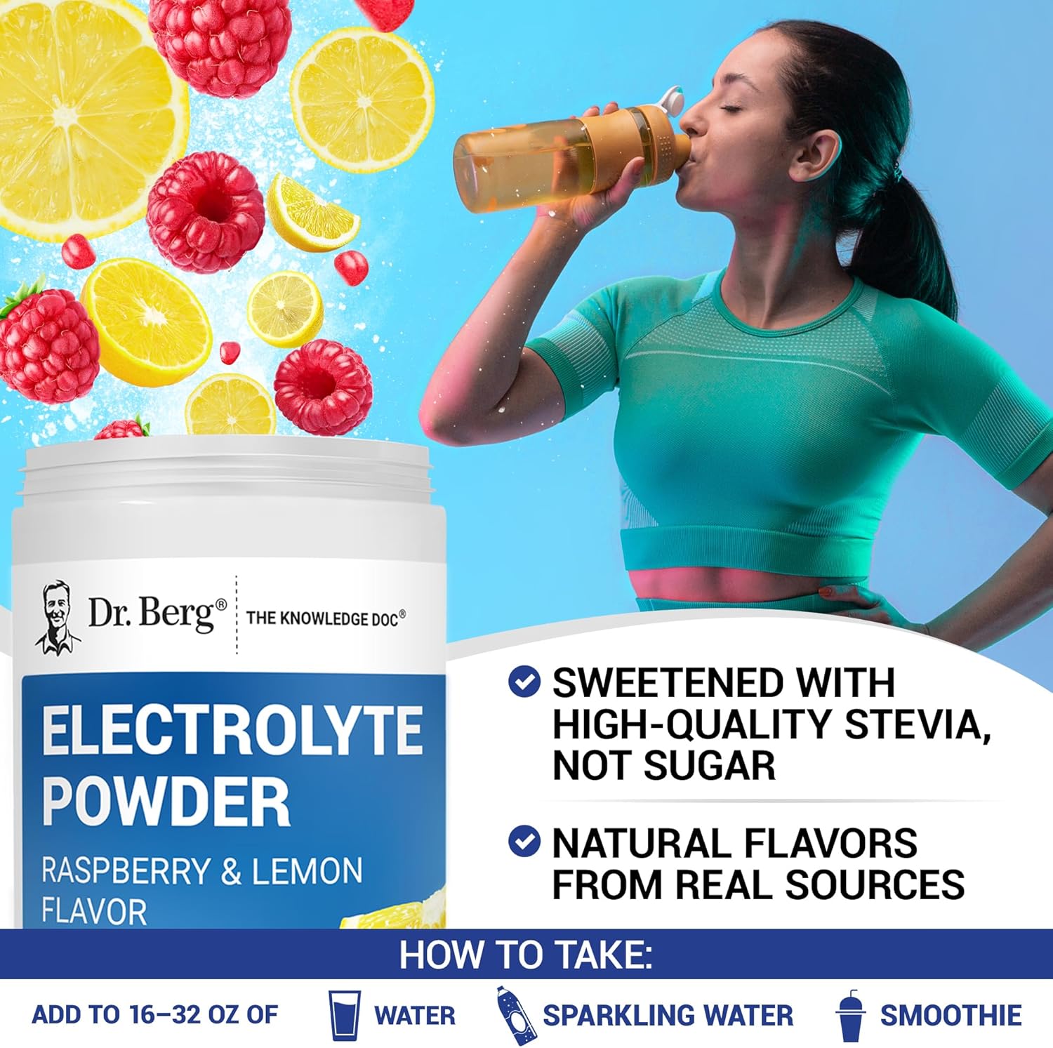 Dr. Berg Zero Sugar Hydration Keto Electrolyte Powder - Enhanced w/ 1000 mg of Potassium & Real Pink Himalayan Salt (NOT Table Salt) - Raspberry & Lemon Flavor Hydration Drink Supplement, 100 Servings - Image 6