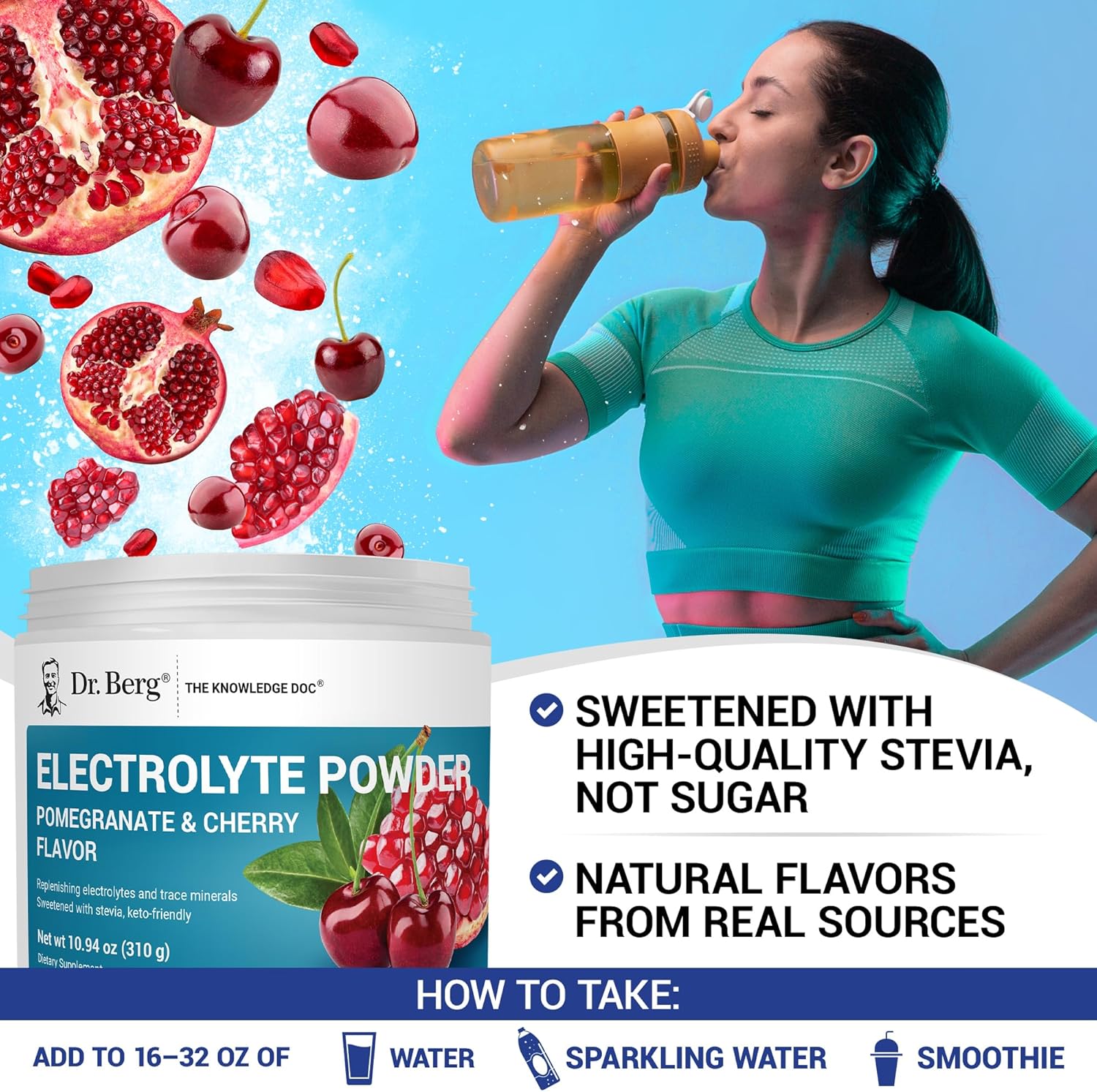 Dr. Berg Zero Sugar Hydration Keto Electrolyte Powder - Enhanced w/ 1000 mg of Potassium & Real Pink Himalayan Salt (NOT Table Salt) - Pomegranate and Cherry Hydration Drink Supplement - 50 Servings - Image 6