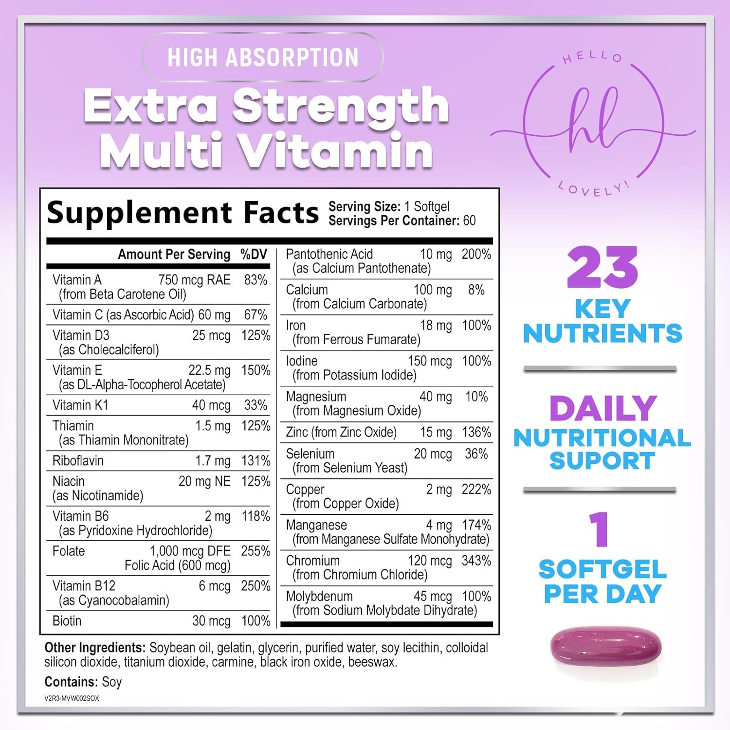 Multivitamin For Women - Complete Daily Woman's Multivitamins with Biotin, Calcium, Folic Acid, Iron, Zinc, Vitamin A, C, D, E & B Vitamins, Women's Hair Skin and Nails Supplements - 60 Softgels - Image 2