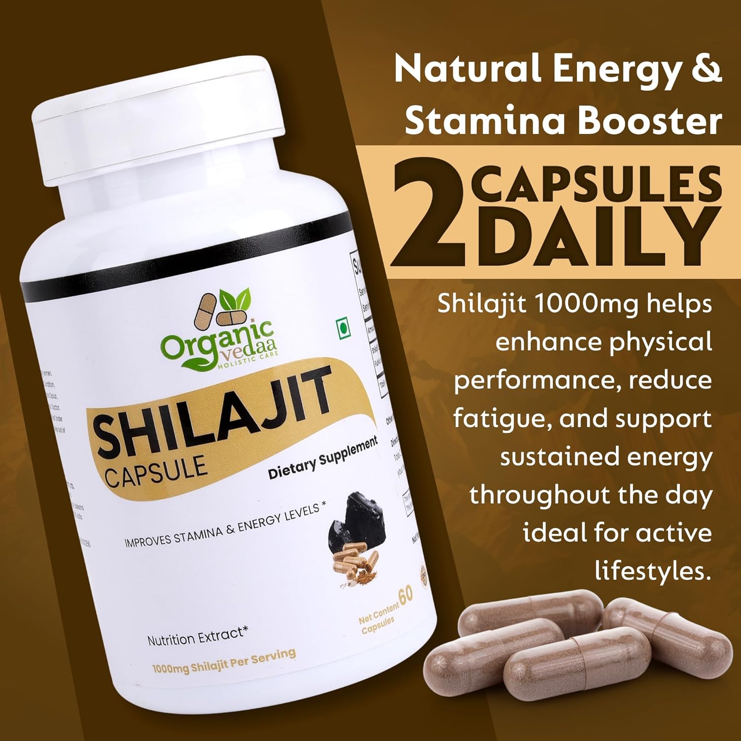 Natural Fiber Supplement for Digestive Health & Regularity | Plant-Based, Non-GMO, Gluten-Free (Shilajit 60 Capsules) - Image 6