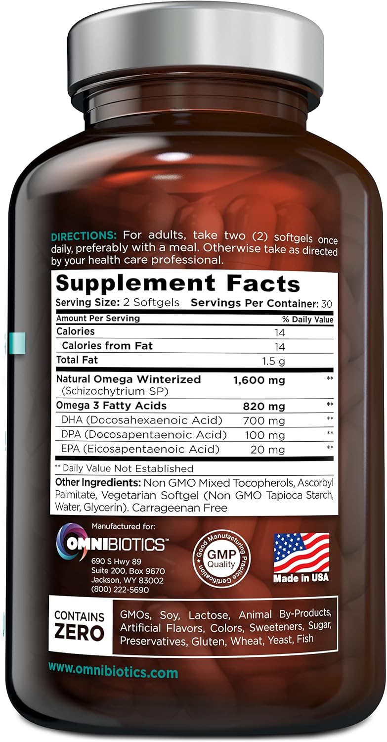OmniBiotics Vegan Omega 3 DHA EPA Supplement – MD-Certified Prenatal Supplement with 8X More DHA Than Krill Oil, Fish-Free, Non-GMO – 60 Vegan Capsules - Image 2