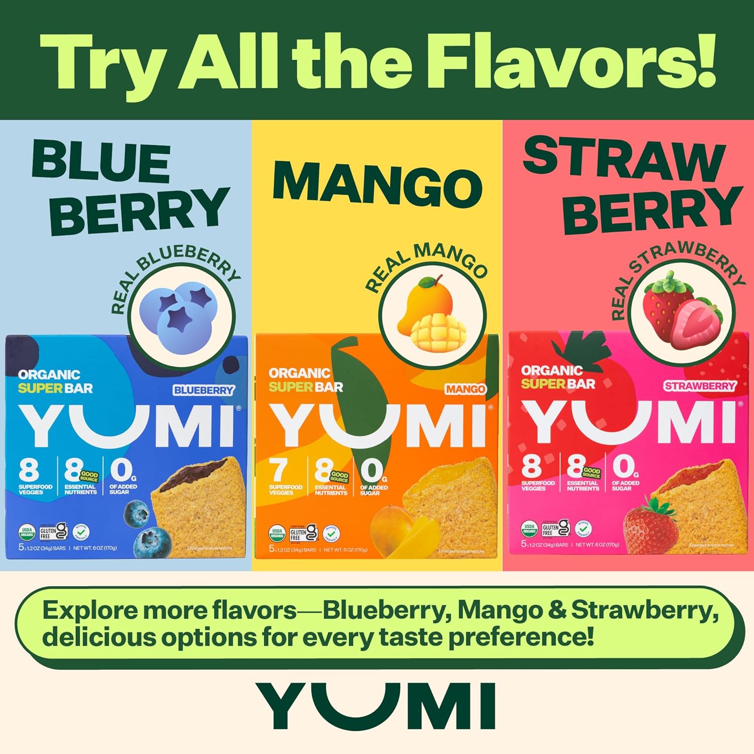 YUMI Organic Breakfast Superbar, Gluten-Free, No Added Sugar, 7+ Vegetables, Soft-Baked Crust, Healthy Snack Bars for Kids, School Safe, Healthy Alternative to Granola Bars or Cereal Bars, Mango (30ct) - Image 9