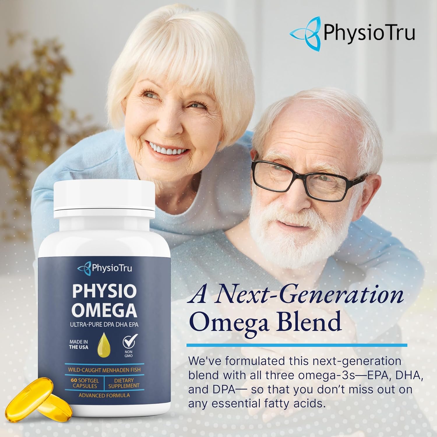 Physio Omega 2400mg Fish Oil with Omega 3 Fatty Acid Supplement - Vascular & Cognitive Supplements for Adults - Non-GMO, Burpless, Light Citrus Flavor, Sustainably Sourced - 1 Pack, 60 Softgels - Image 3