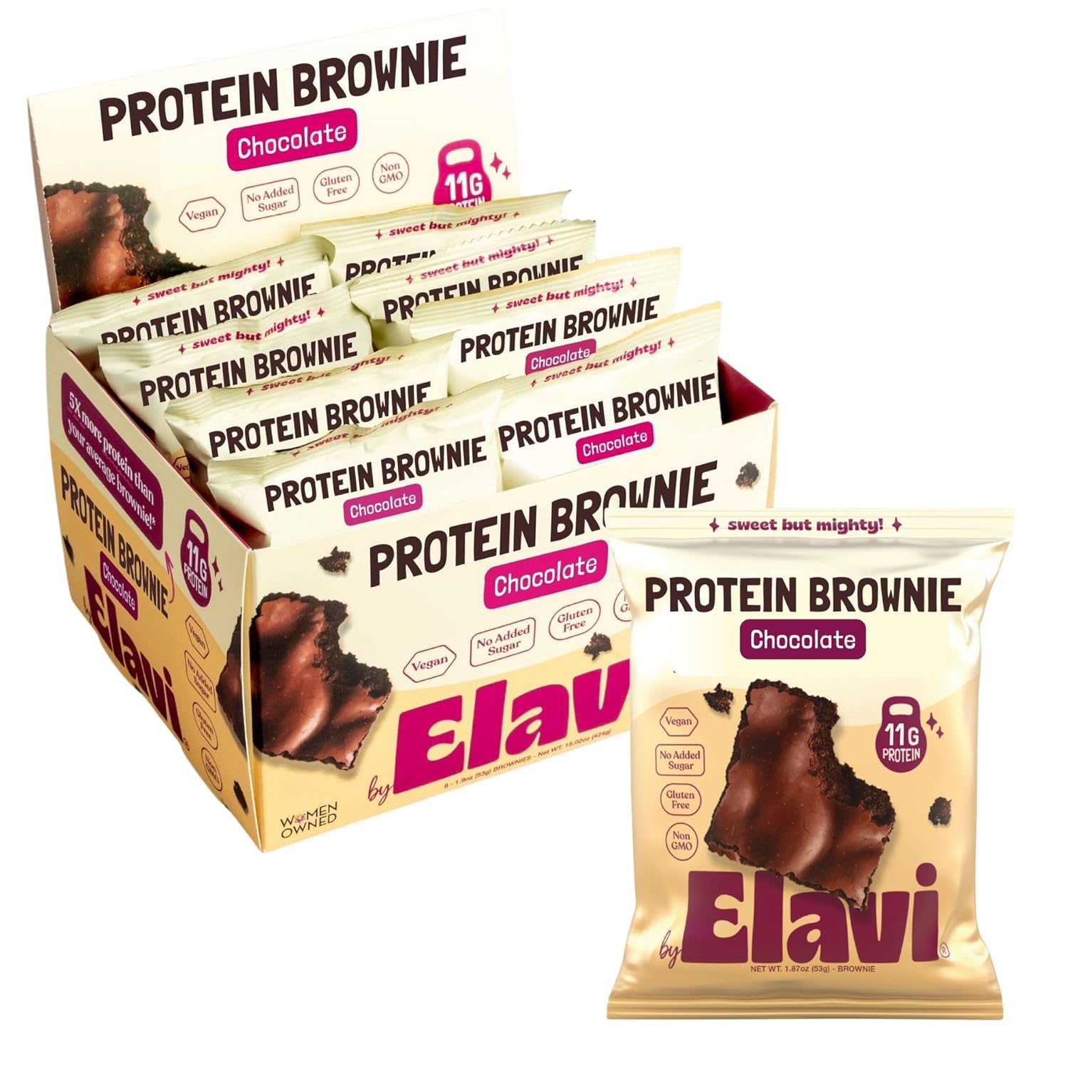 Elavi Protein Brownie, 11g Protein, Non-Dairy, Vegan & Gluten Free, Delicious Guilt-Free Snack | No Artificial Flavors, No Added Sugar, No Sugar Alcohols, High in Fiber (Chocolate Fudge)
