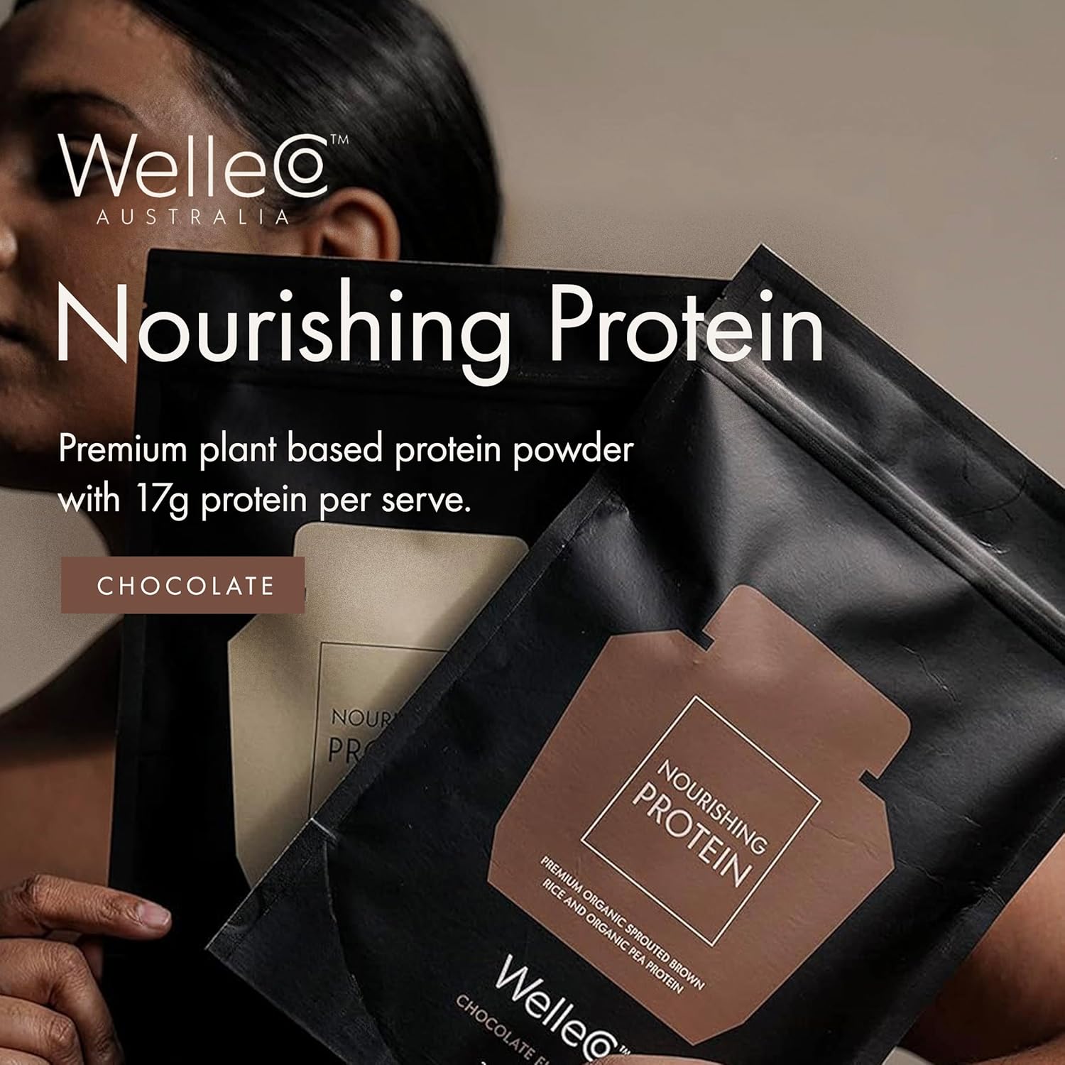 WelleCo Plant-Based Chocolate Protein Powder, Organic Brown Rice & Pea Blend, 16g Protein per Serving, Dairy-Free Supplement for Energy, Recovery & Daily Nutrition, 35.2 oz - Image 2