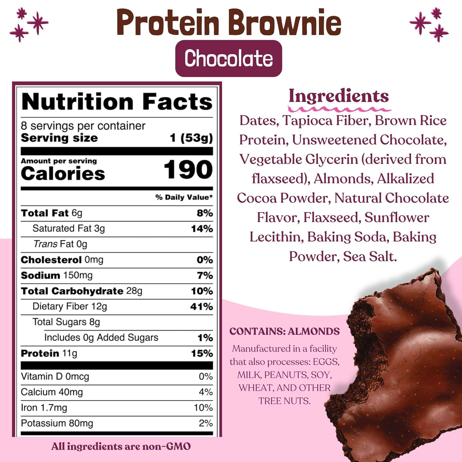 Elavi Protein Brownie, 11g Protein, Non-Dairy, Vegan & Gluten Free, Delicious Guilt-Free Snack | No Artificial Flavors, No Added Sugar, No Sugar Alcohols, High in Fiber (Chocolate Fudge) - Image 2